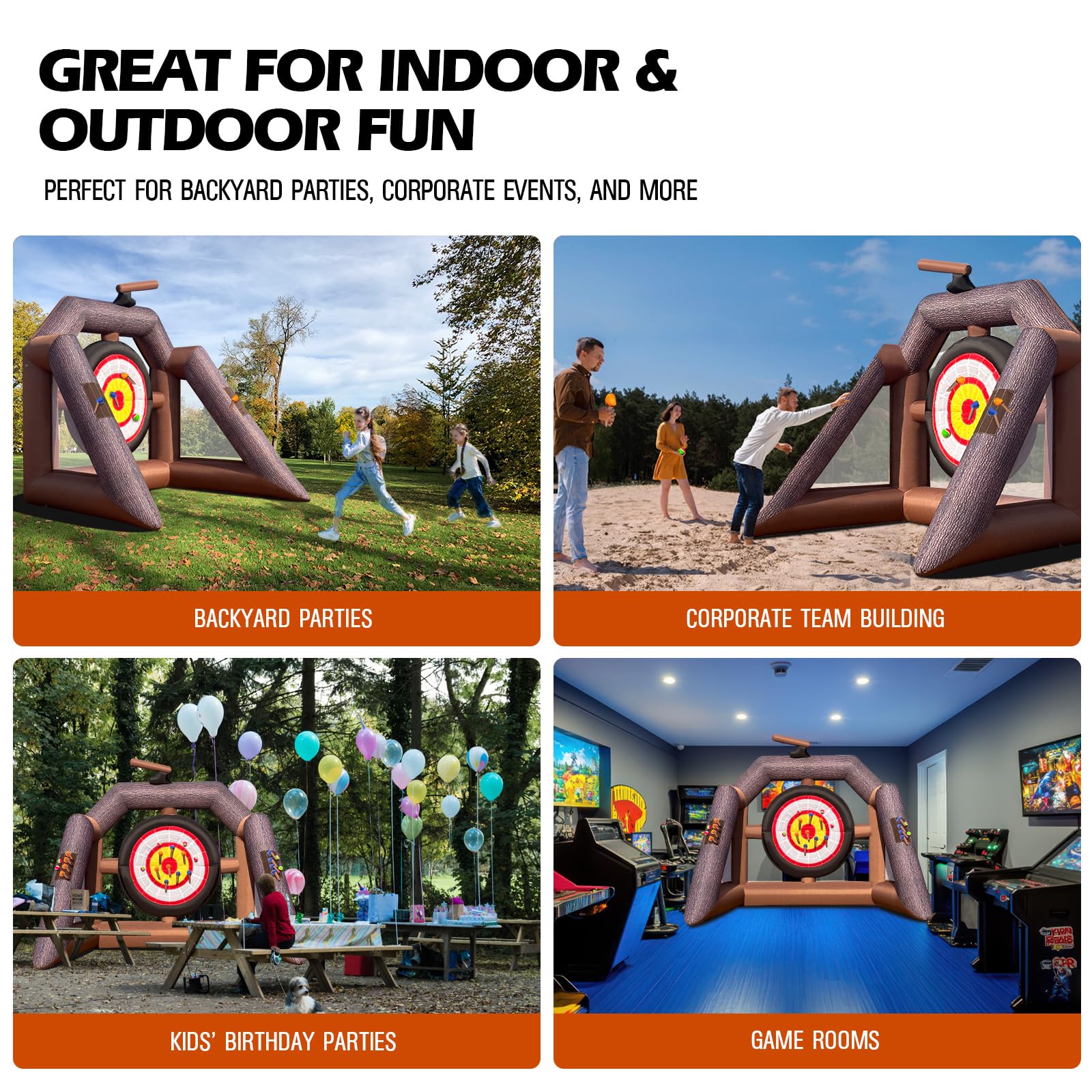 Inflatable Axe Throwing Game Inflatable Ball Toss Target Dart Board with 16 Axes+8 Balls