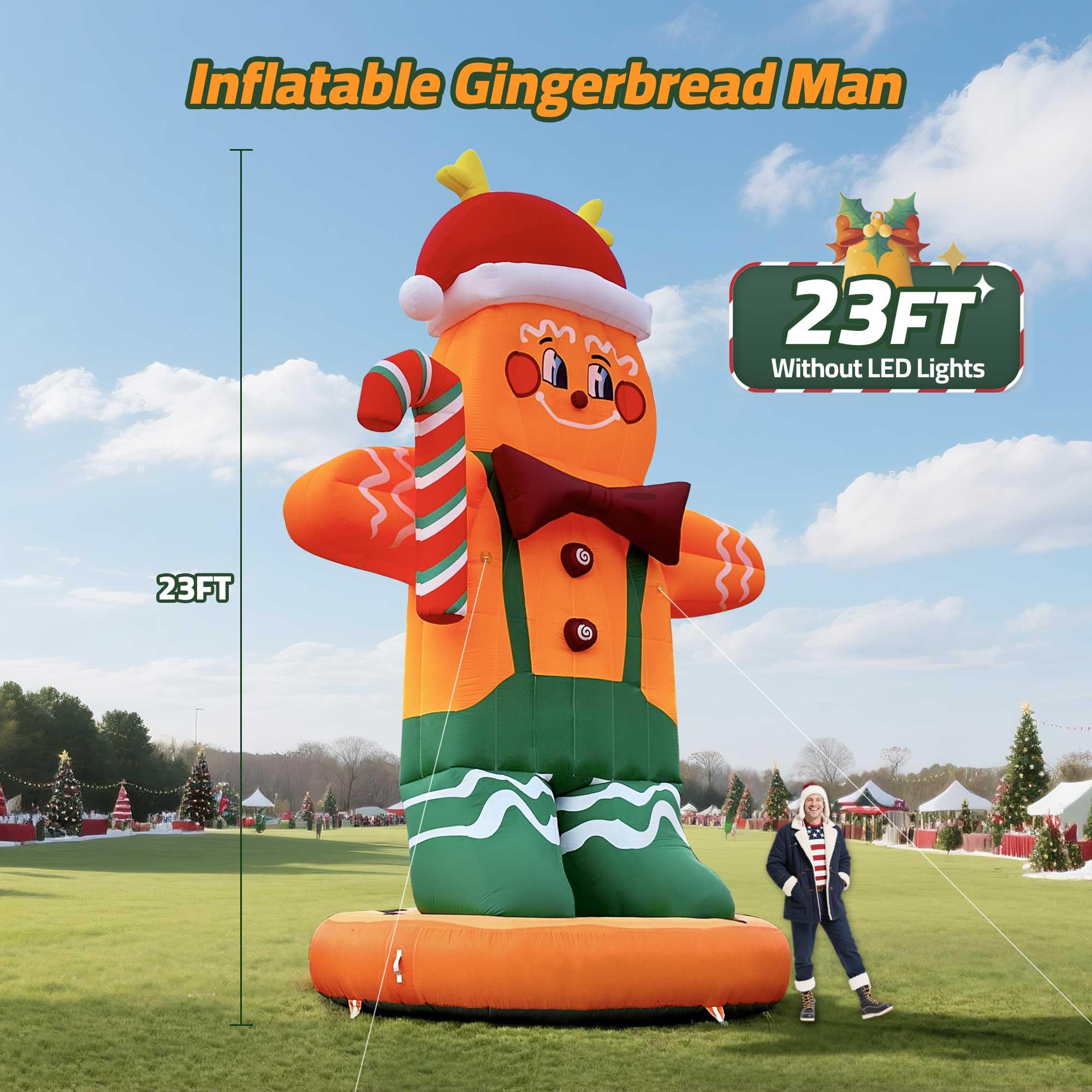 Giant 23Ft Inflatable Gingerbread Man Christmas Decorations with Blower and PVC Base