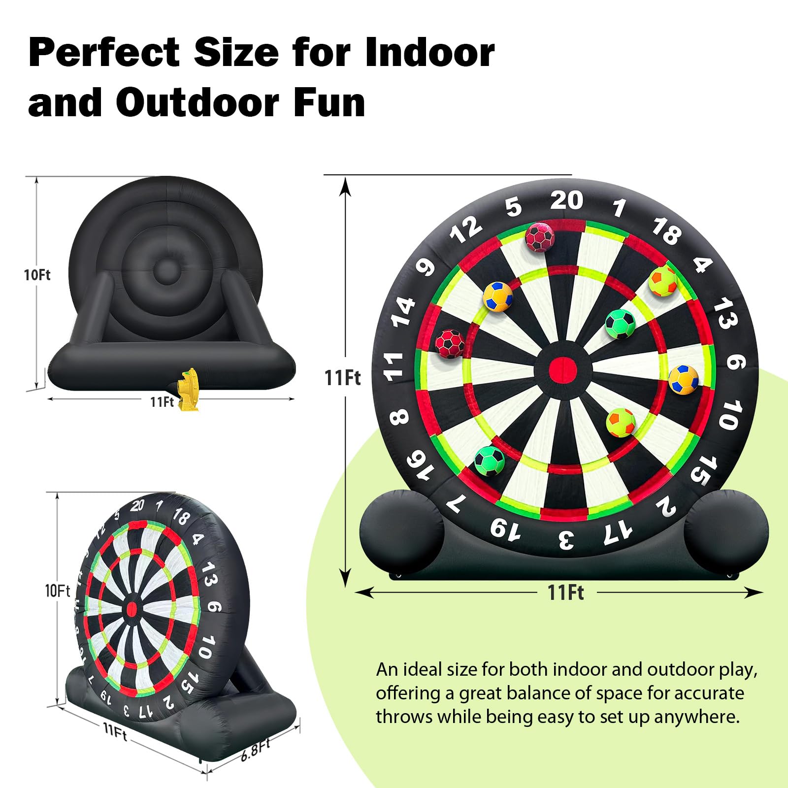 OZIS 10Ft Tall Giant Inflatable Soccer Ball Darts Board with 8pcs Soccer Ball & 350W Blower - Support Frame for Kick Dartboard Sport Game for Outdoor Backyard Active Play for Kids and Adults