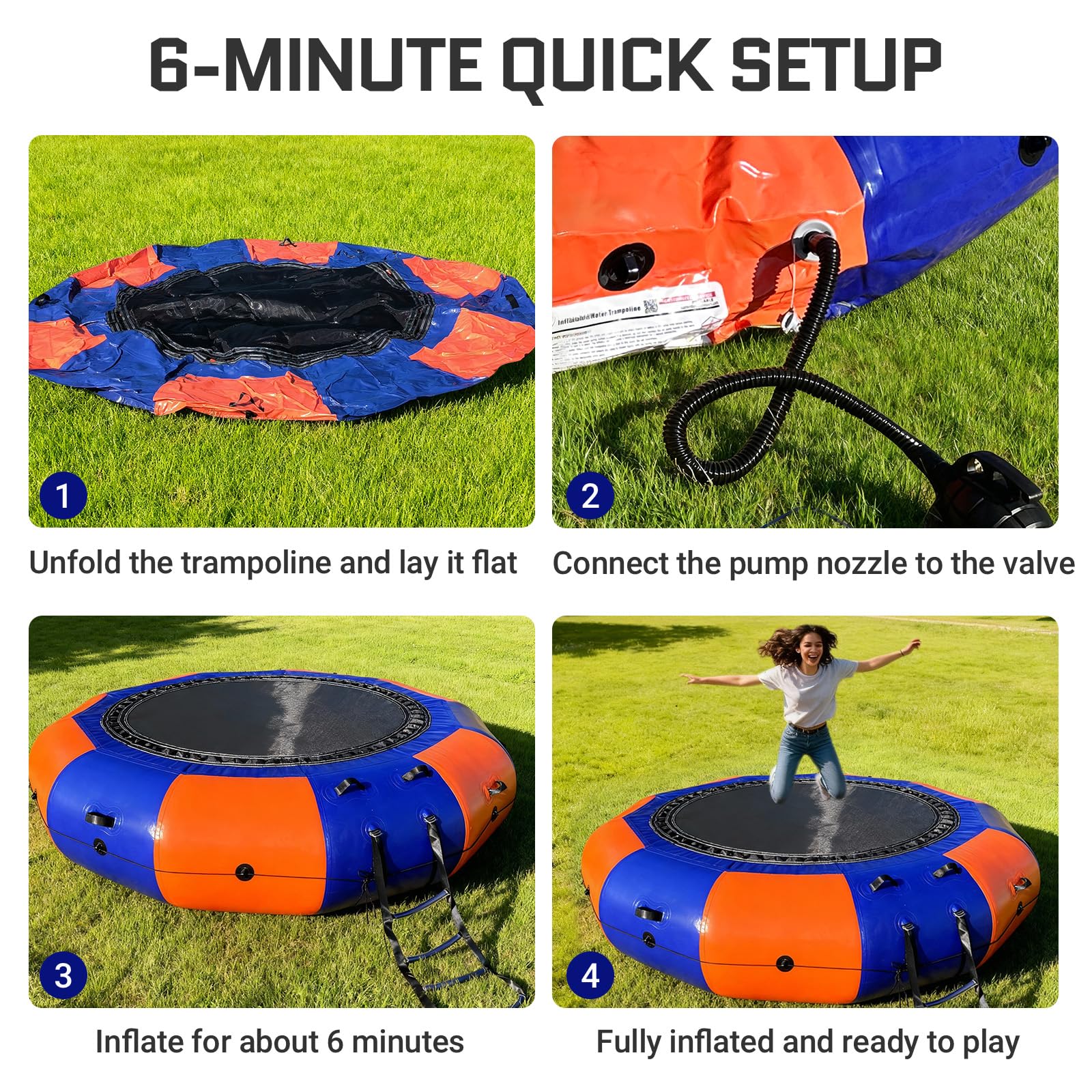 Inflatable Water Trampoline 10Ft Recreational Water Bouncer with Rope Ladder for Lake, Pools