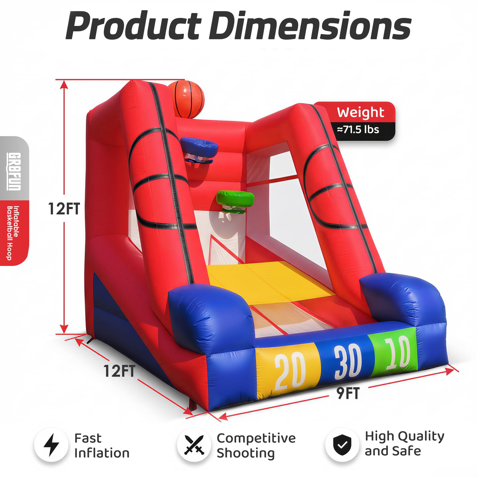 PVC Inflatable Basketball Game 12Ft with 3 Balls and Blower for Parties and Rentals
