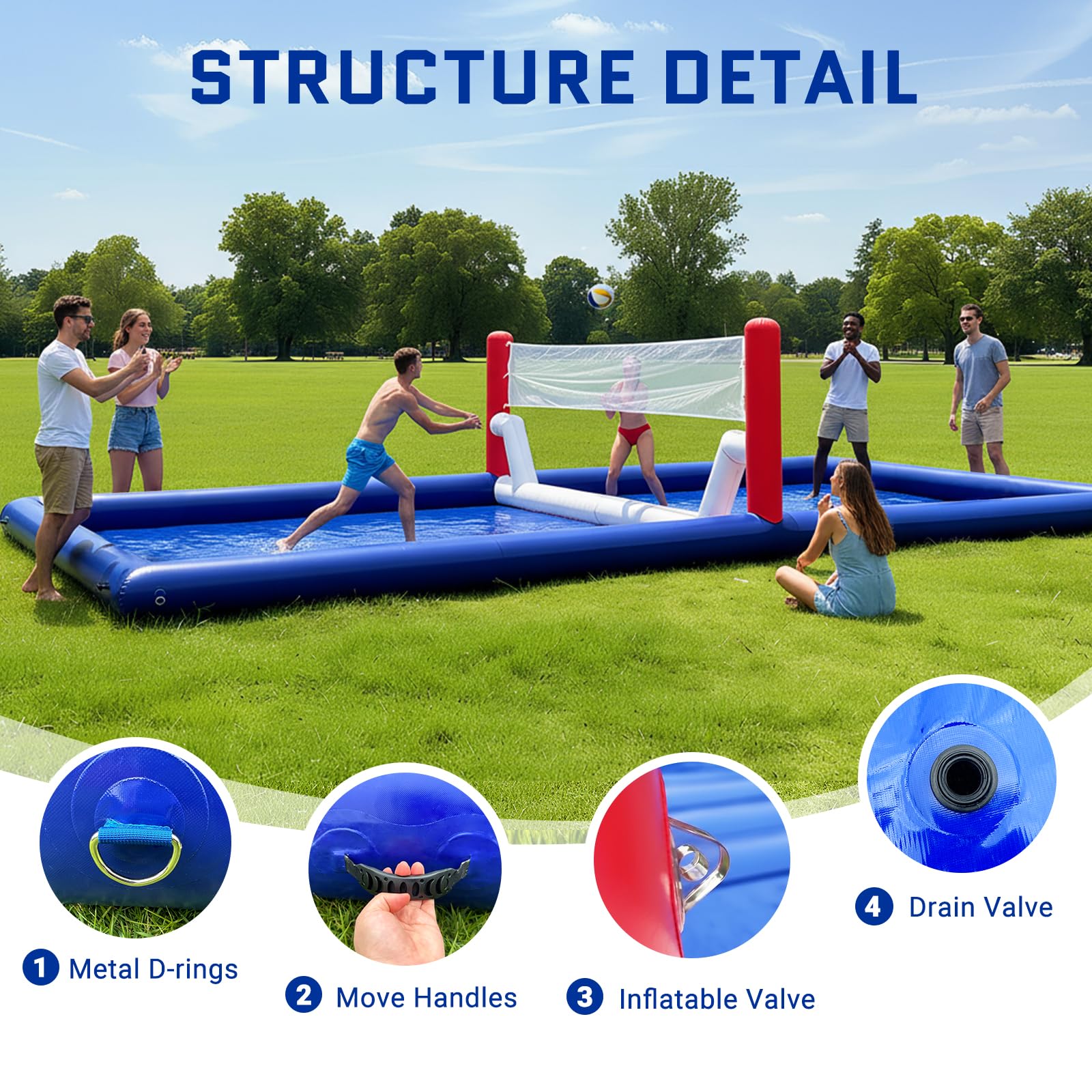 Inflatable Volleyball Court 30Ft with Air Pump & Volleyball, Commercial Grade PVC Volleyball Pool Field