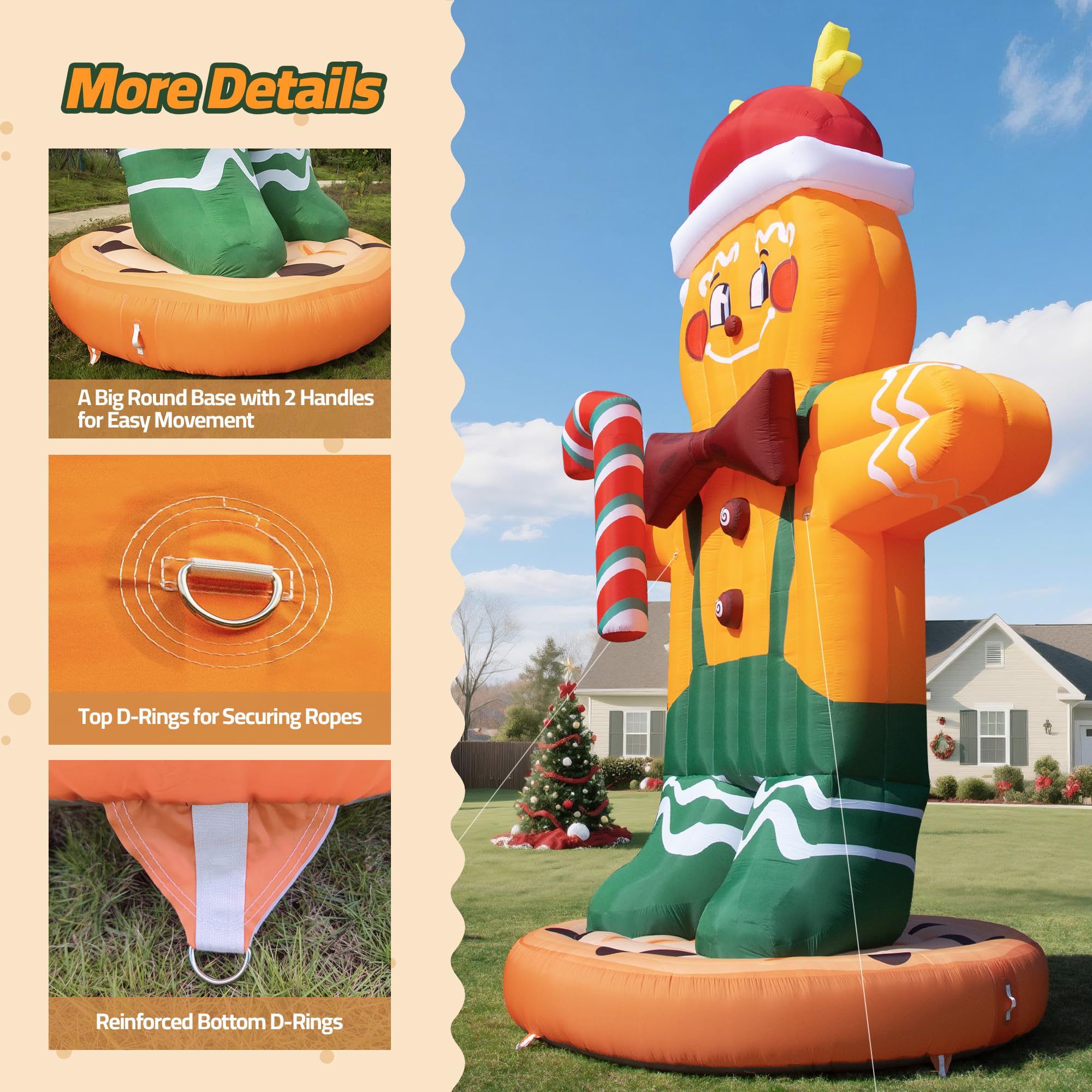 Giant 23Ft Inflatable Gingerbread Man Christmas Decorations with Blower and PVC Base