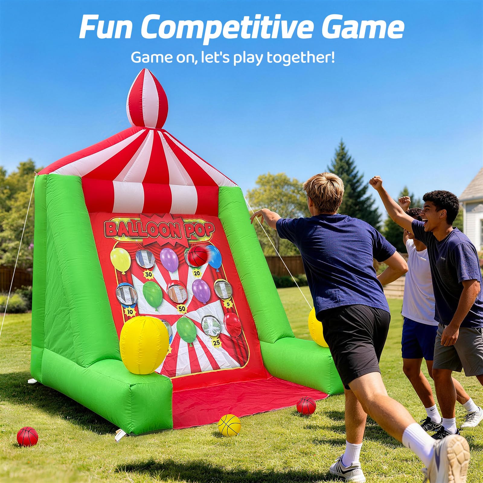 Inflatable Target Toss Game 6.6x6x9Ft with 8 Balls, Throwing Scoring Carnival Games for Events