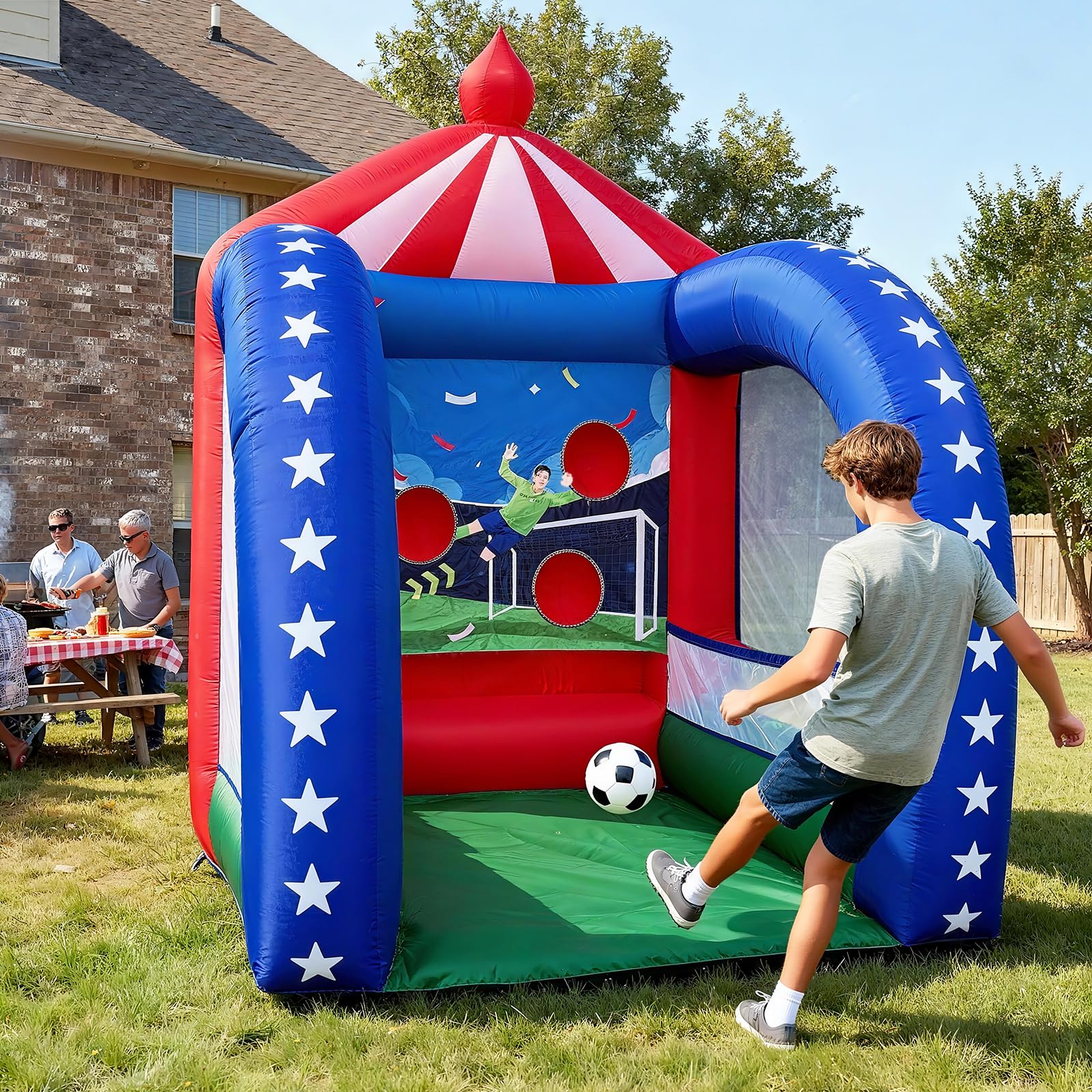 Inflatable Soccer Game 6.5x6.5x9Ft with Ball and Blower for Parties Carnivals and Interactive Games
