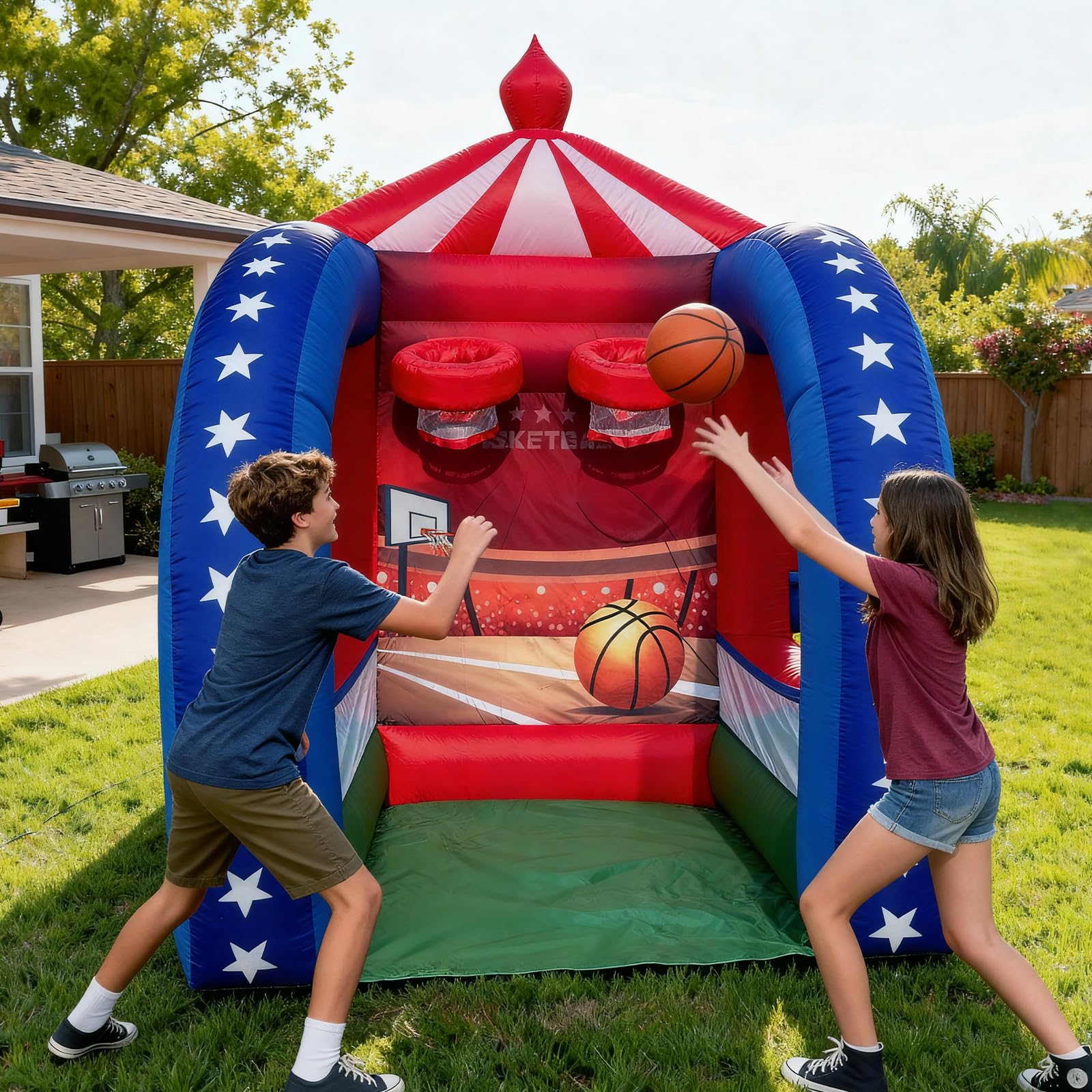 Inflatable Basketball Hoop Shot Game 6.5x6.5x9Ft with Ball and Blower for Parties Carnivals and Family Fun
