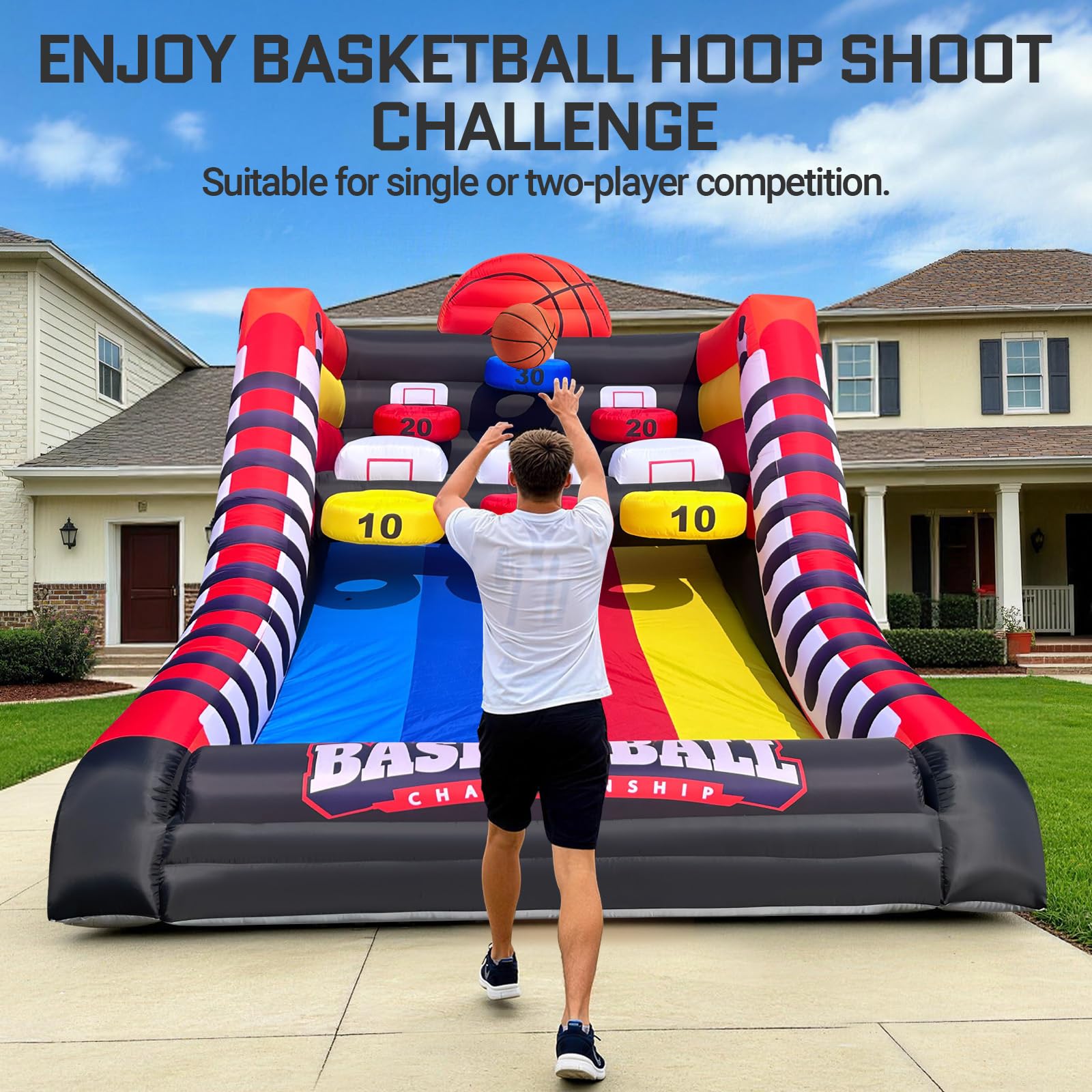 Inflatable Basketball Shootout Game 13x10Ft with 3-Tier Scoring Targets Challenge for Events & Parties