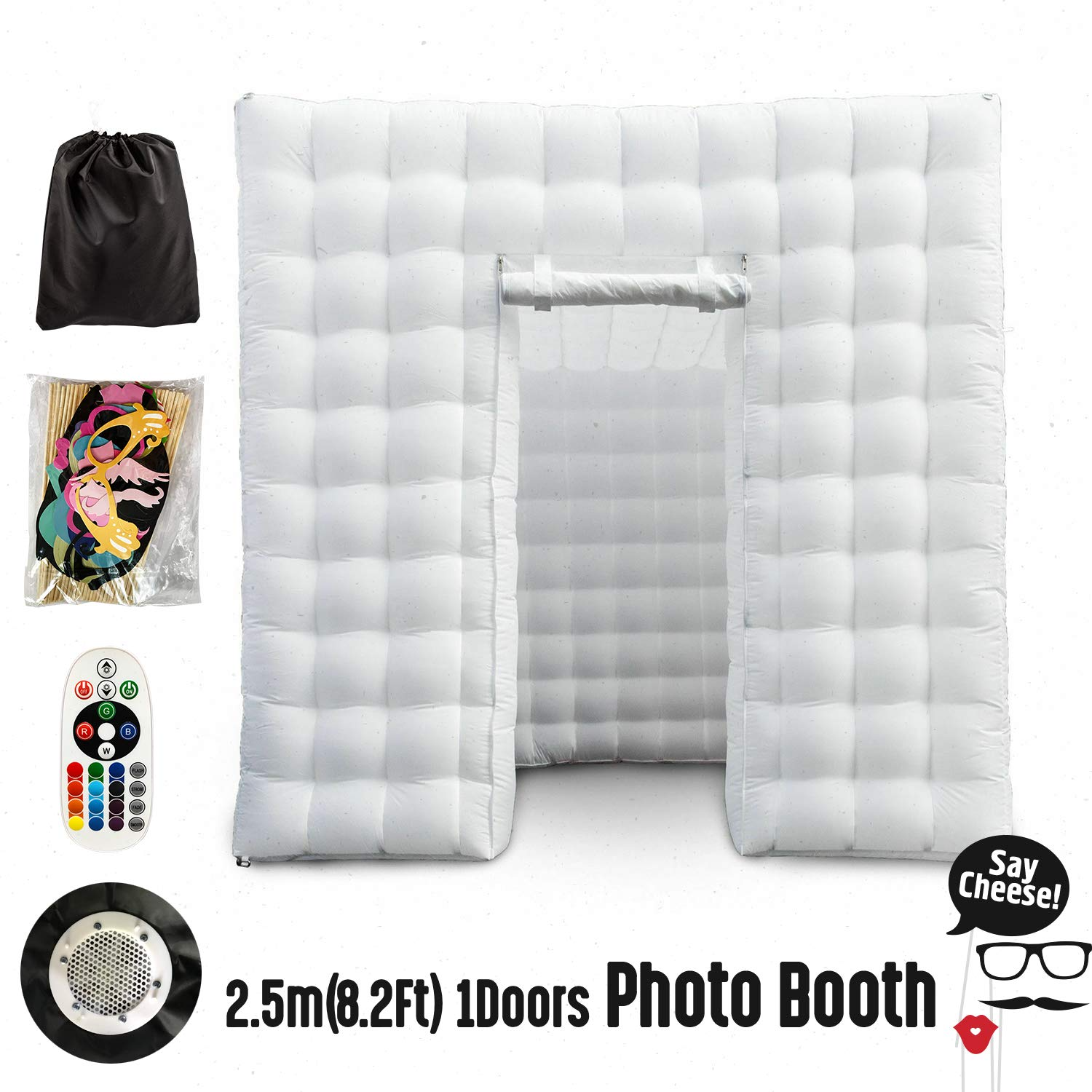 8.2Ft LED Inflatable Photo Booth White Backdrop Tent - 16 Color Changing Lights for Events