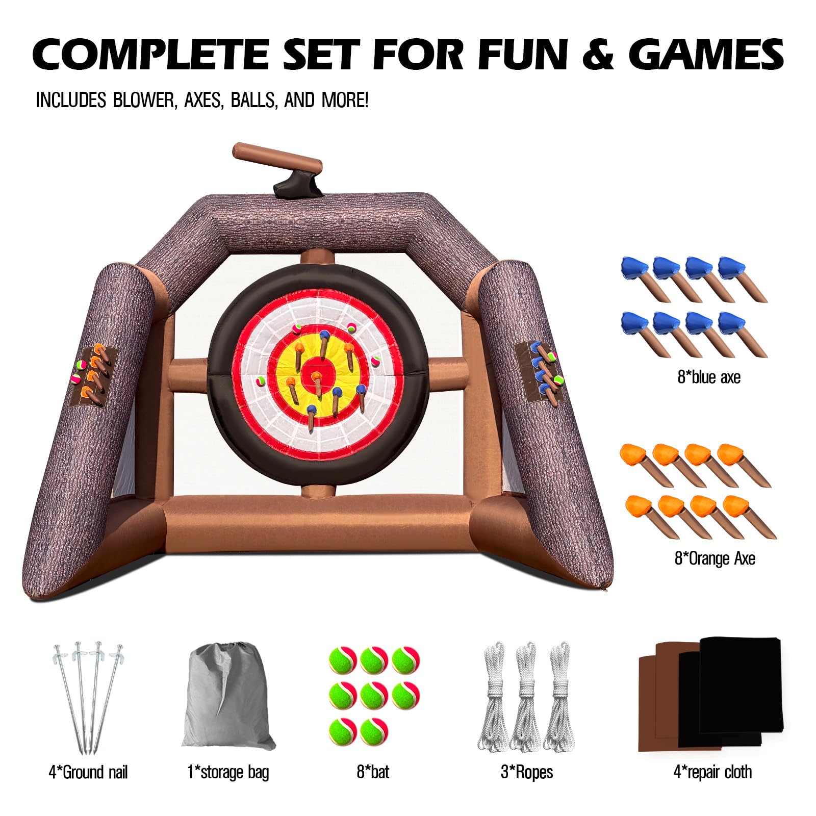 Inflatable Axe Throwing Game Inflatable Ball Toss Target Dart Board 11x8x10Ft with 16 Axes+8 Balls
