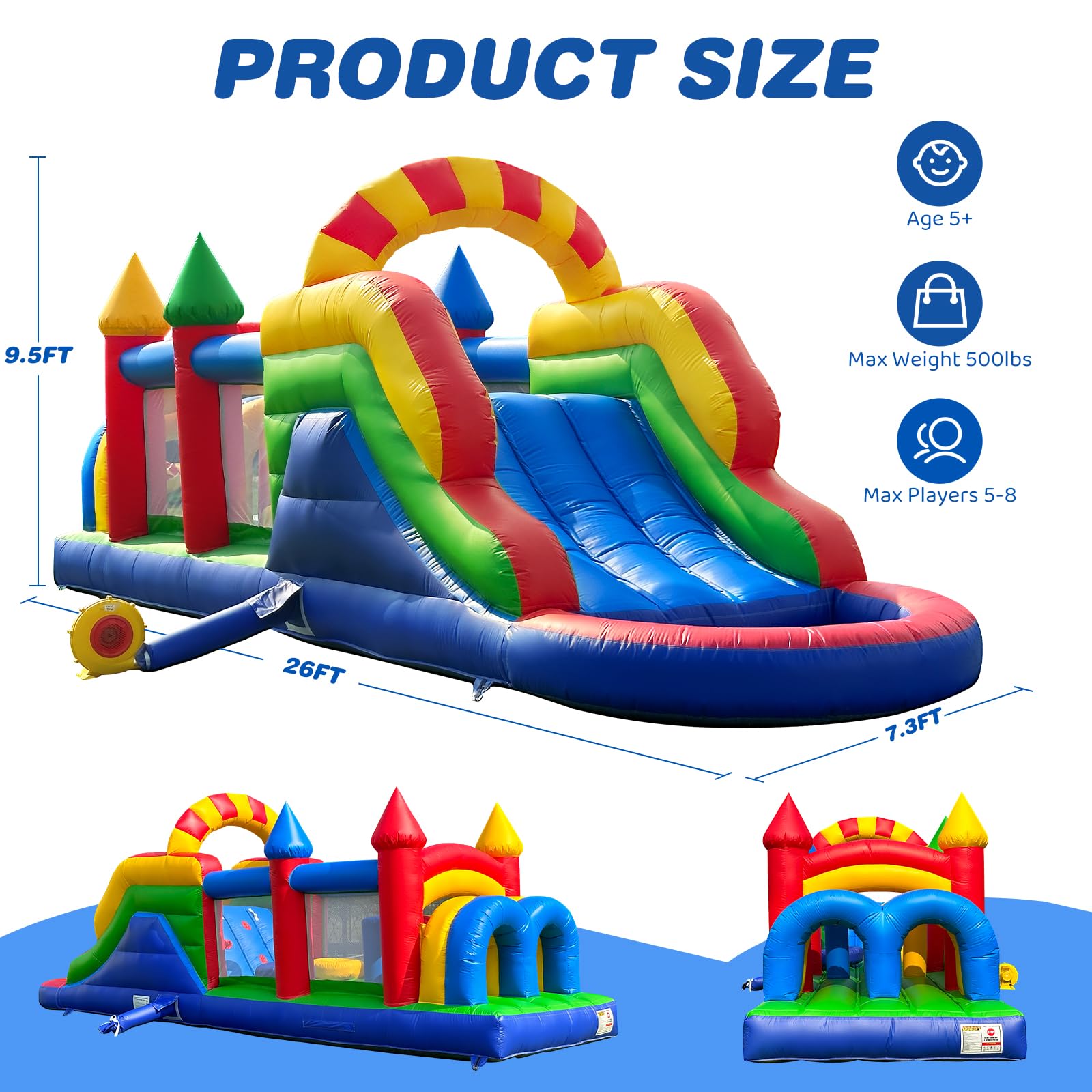 Inflatable Obstacle Course 26FT Castle Bounce House with Blower