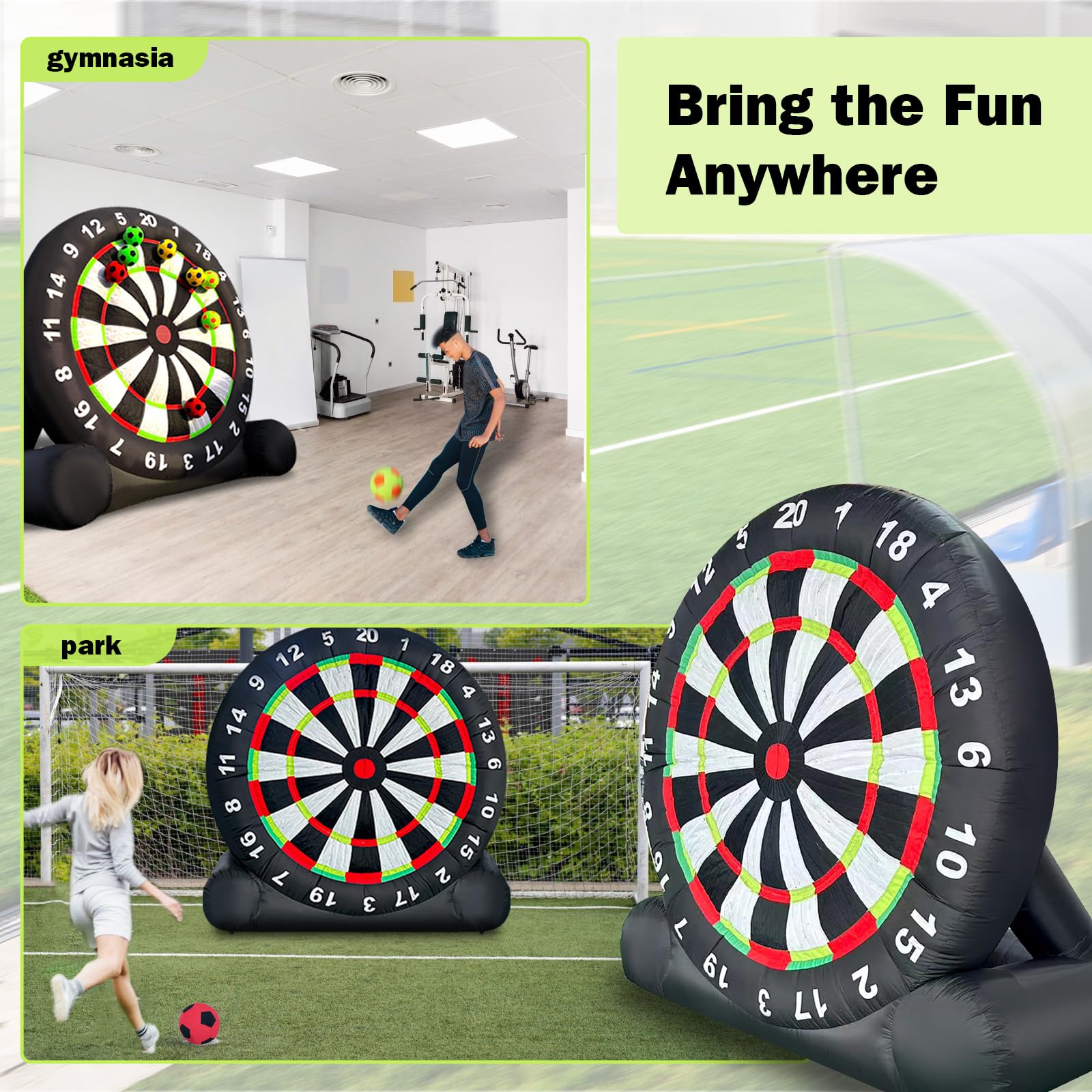 OZIS 10Ft Tall Giant Inflatable Soccer Ball Darts Board with 8pcs Soccer Ball & 350W Blower - Support Frame for Kick Dartboard Sport Game for Outdoor Backyard Active Play for Kids and Adults