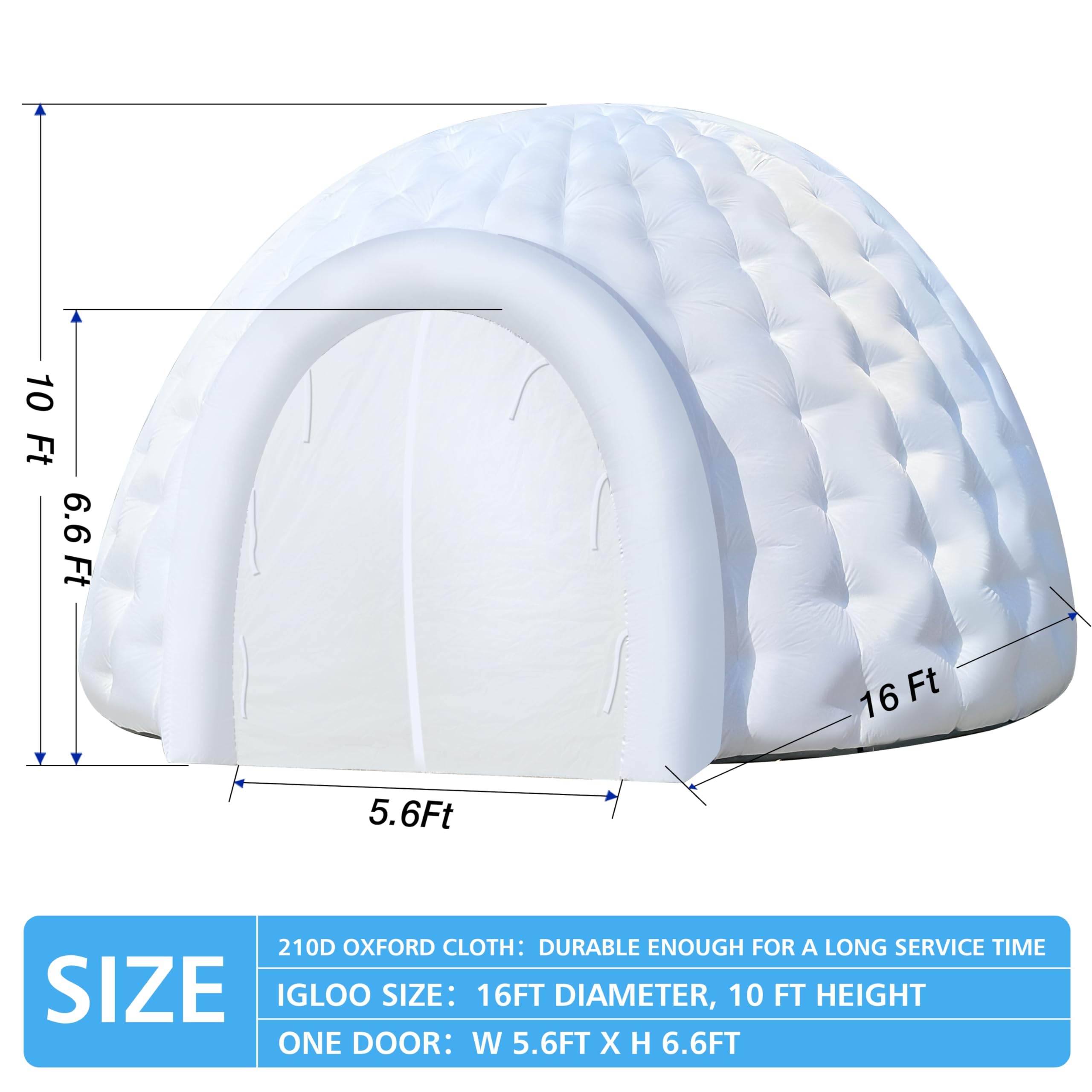 16Ft Inflatable Igloo Dome Tent, LED Strip Lights & Blower Included, Portable Igloo Party Tent for Night Club, Event ,Advertising