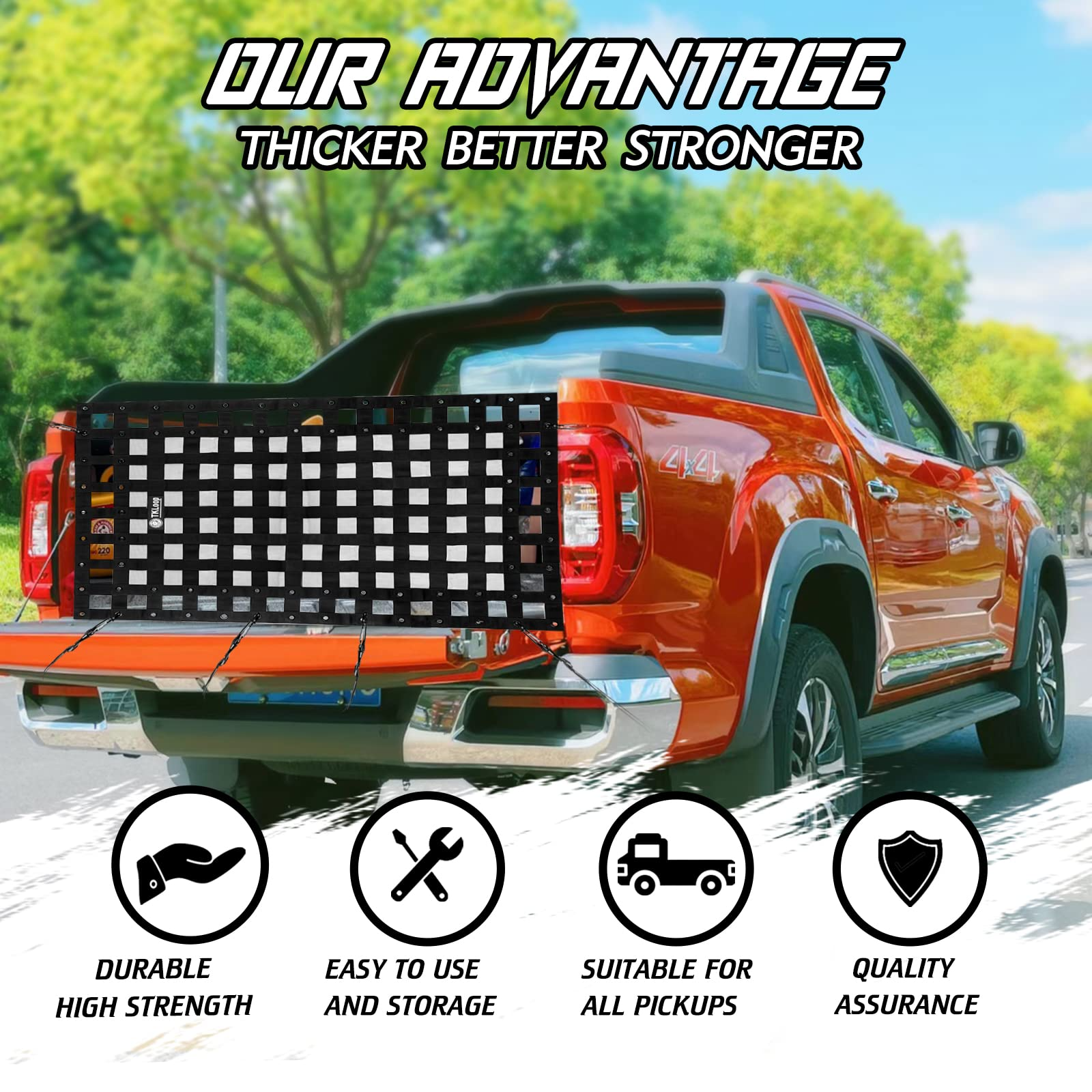 TKLoop Heavy Duty Cargo Net 3' x 4.6' with Cam Buckles & Elastic Ropes for Pickup Truck Bed,SUV