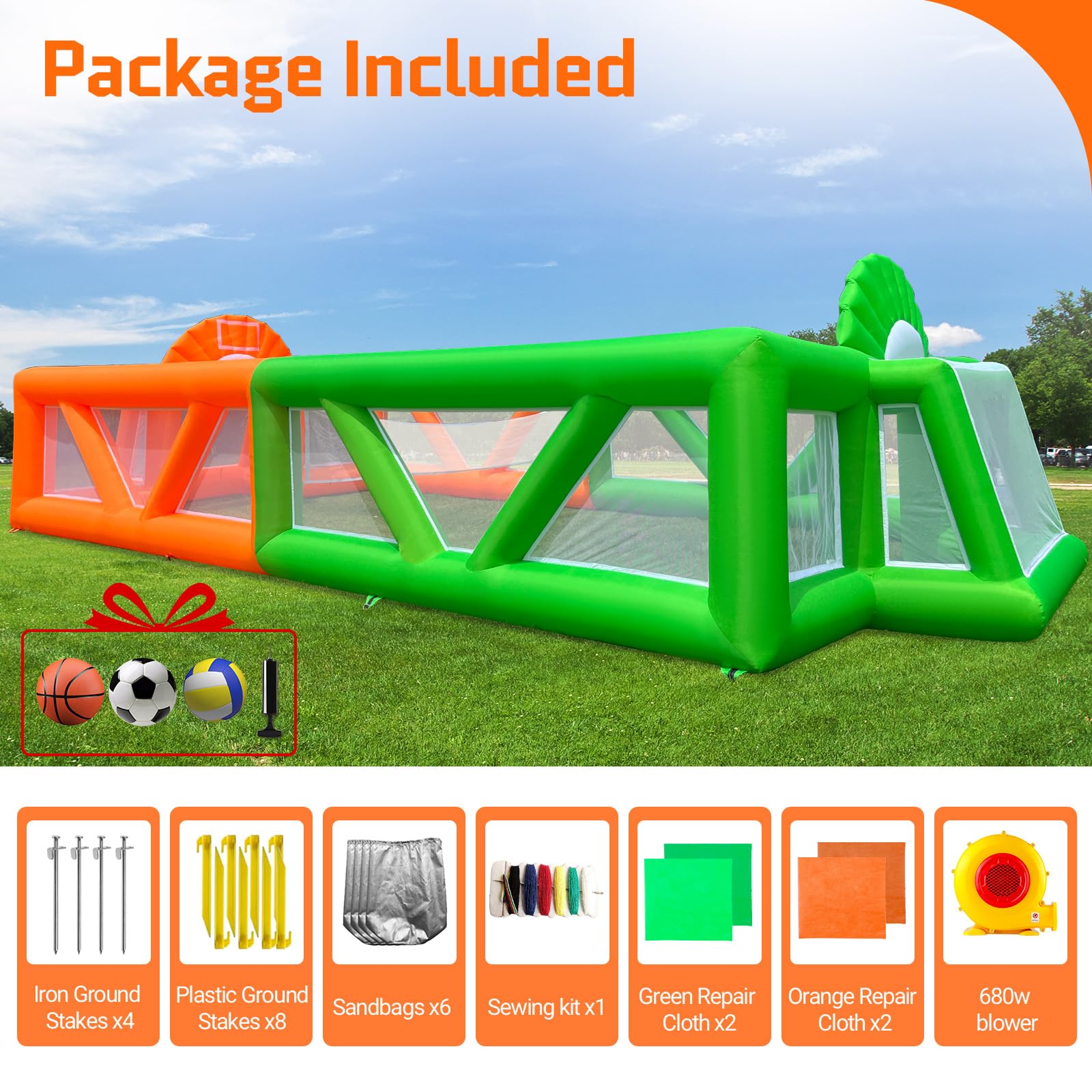 OZIS Giant 40Ft Inflatable Sports Court with 680W Blower Outdoor Portable 3-in-1 Basketball