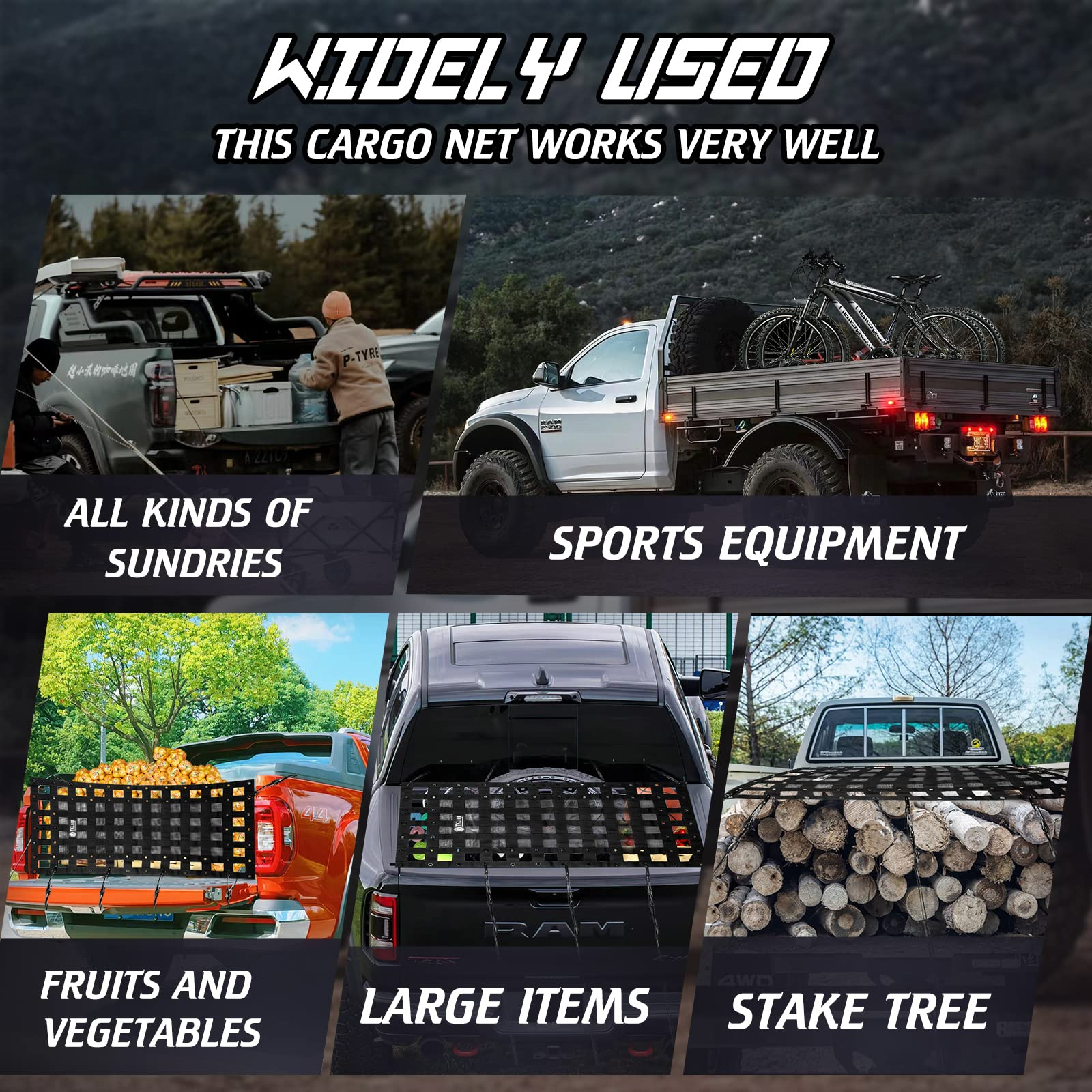 TKLoop Heavy Duty Cargo Net 2.3' x 3.9' with Cam Buckles & Elastic Ropes for Pickup Truck Bed,SUV