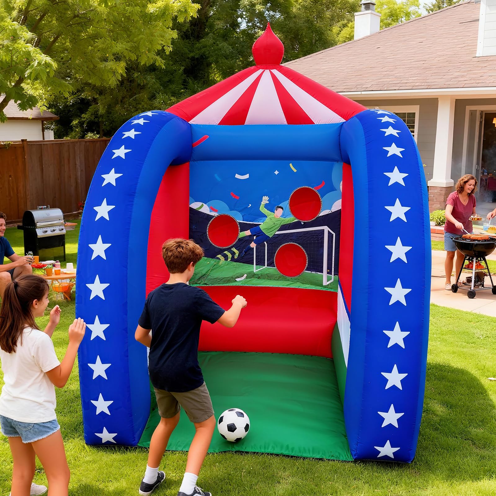 Inflatable Soccer Game 6.5x6.5x9Ft with Ball and Blower for Parties Carnivals and Interactive Games