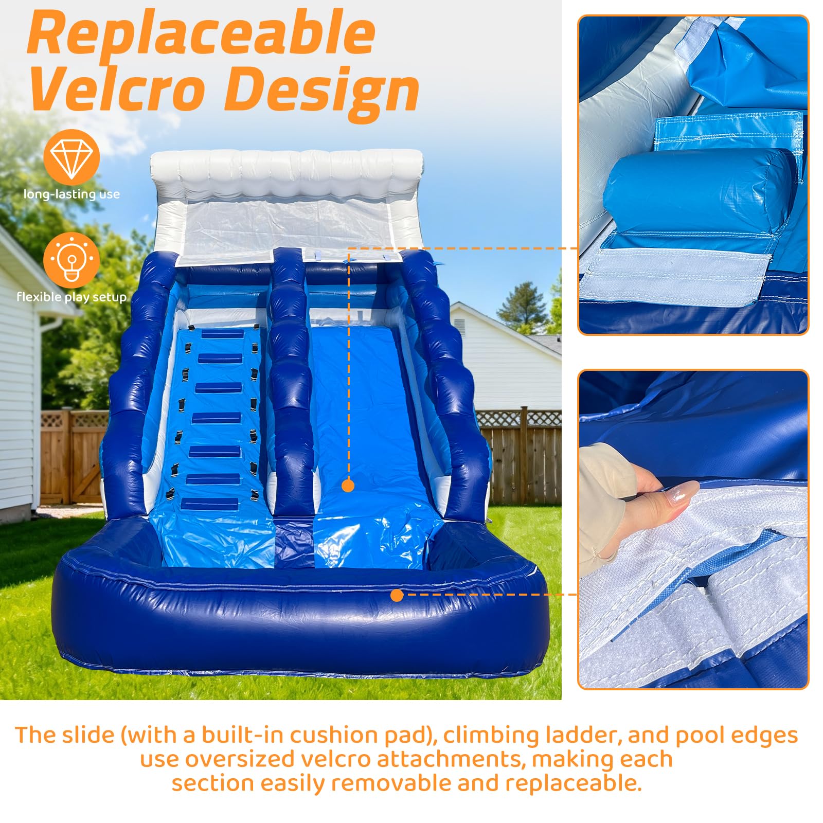 Inflatable Water Slide Commercial Grade PVC with Detachable Slide Climbing Ladder and Pool, Giant Inflatable Wet Dry Use
