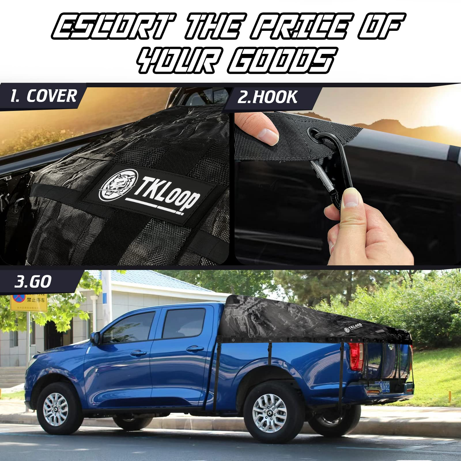 TKLoop Heavy Duty Cargo Net 2.3' x 3.9' with Cam Buckles & Elastic Ropes for Pickup Truck Bed,SUV