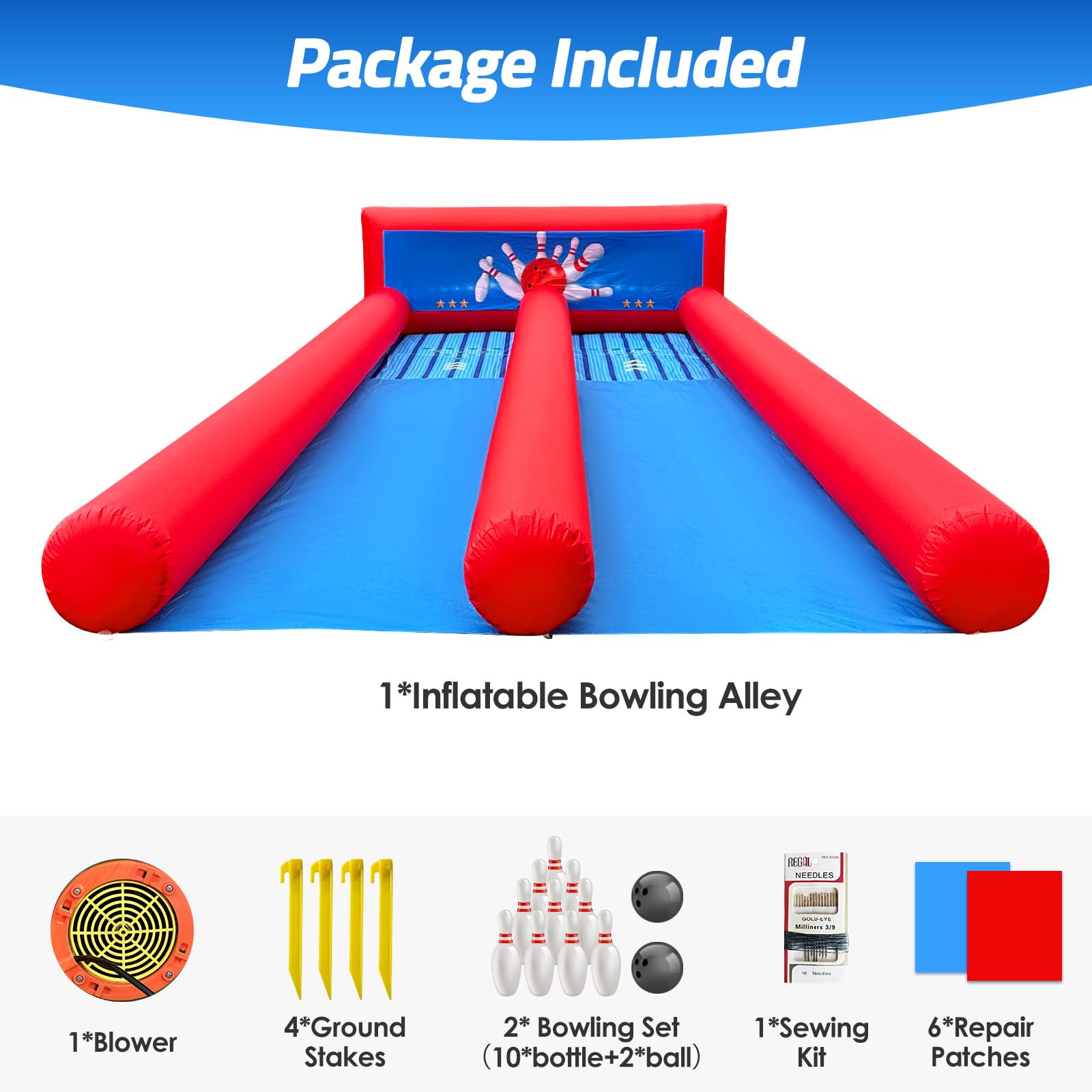 Giant 2-Lane Inflatable Bowling Alley Game 26x11Ft with Blower, Ball & Pin Sets for Carnival Party Events