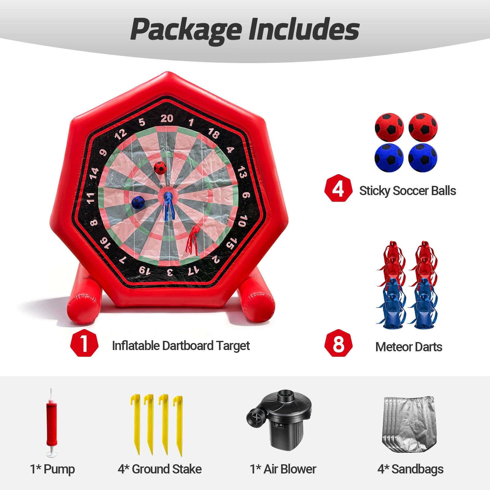 2-in-1 Inflatable Soccer Dart Board Game, 7FT Heavy-Duty PVC Soccer Dart Target for Outdoor Fun