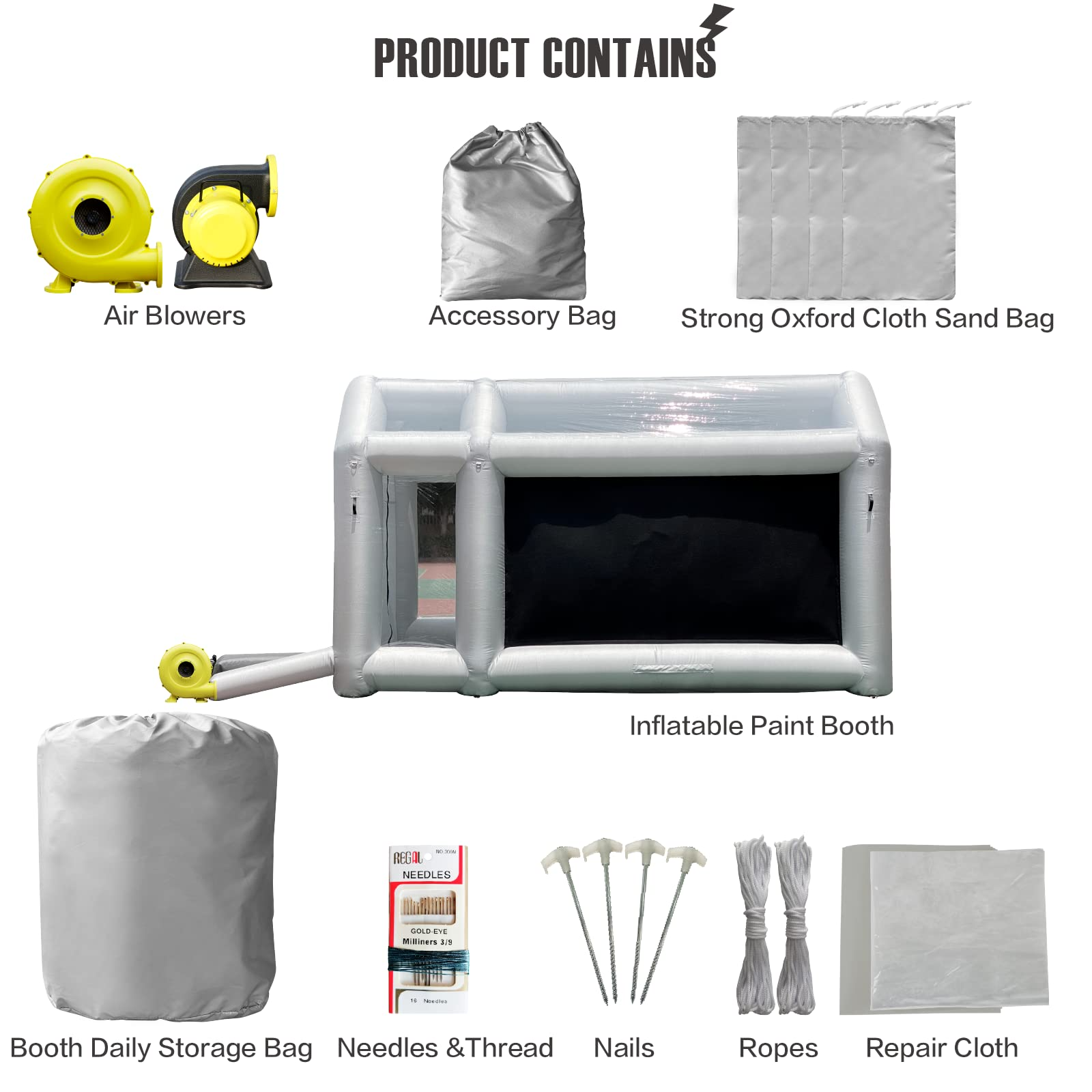 WARSUN 14x10x8.5Ft Inflatable Paint Booth with Oversized&Double Air Filters System Inflatable Spray Booth with 480W+240W Blowers Portable Spray Paint Booth Tent for Auto Parts