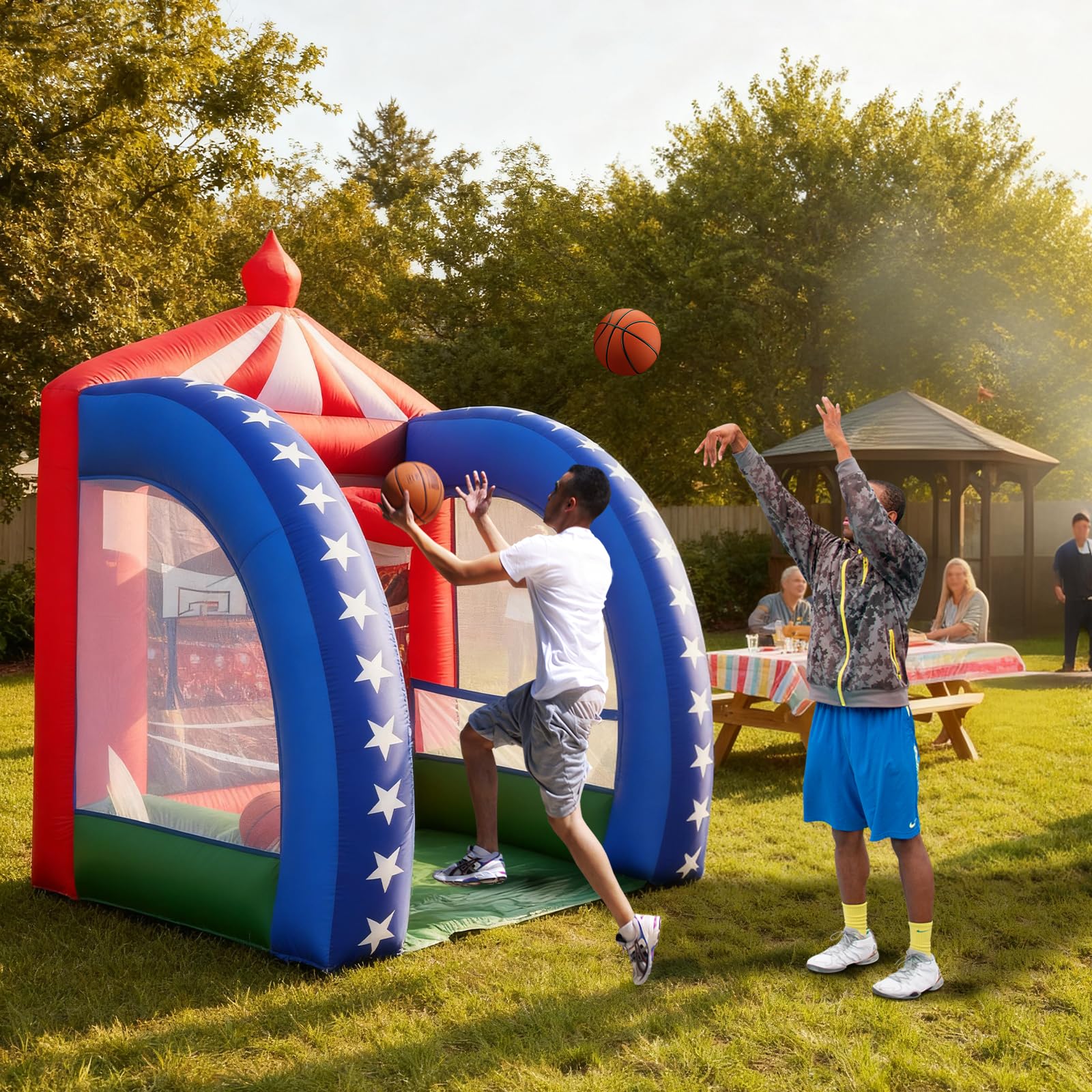 Inflatable Basketball Hoop Shot Game 6.5x6.5x9Ft with Ball and Blower for Parties Carnivals and Family Fun
