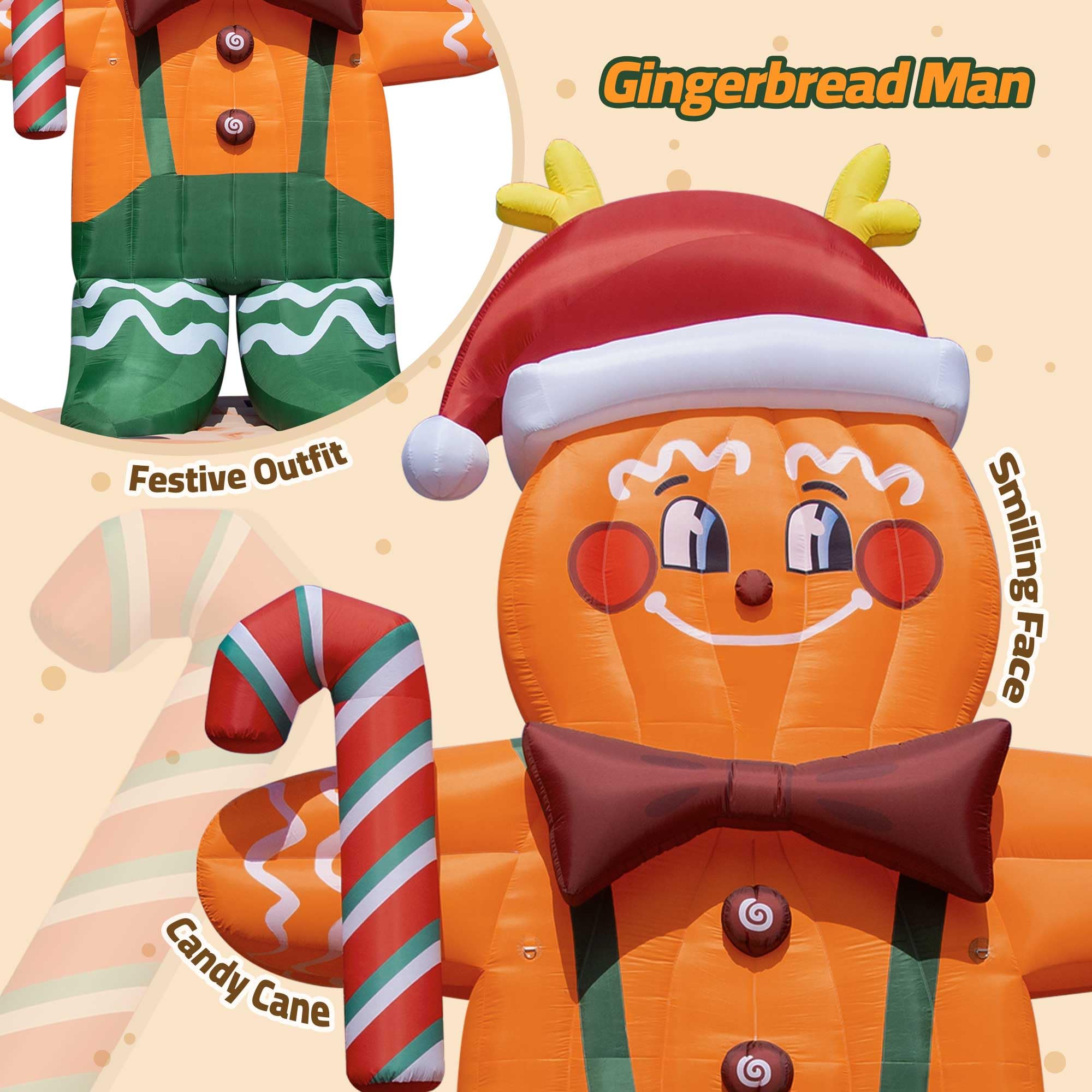 Giant 23Ft Inflatable Gingerbread Man Christmas Decorations with Blower and PVC Base