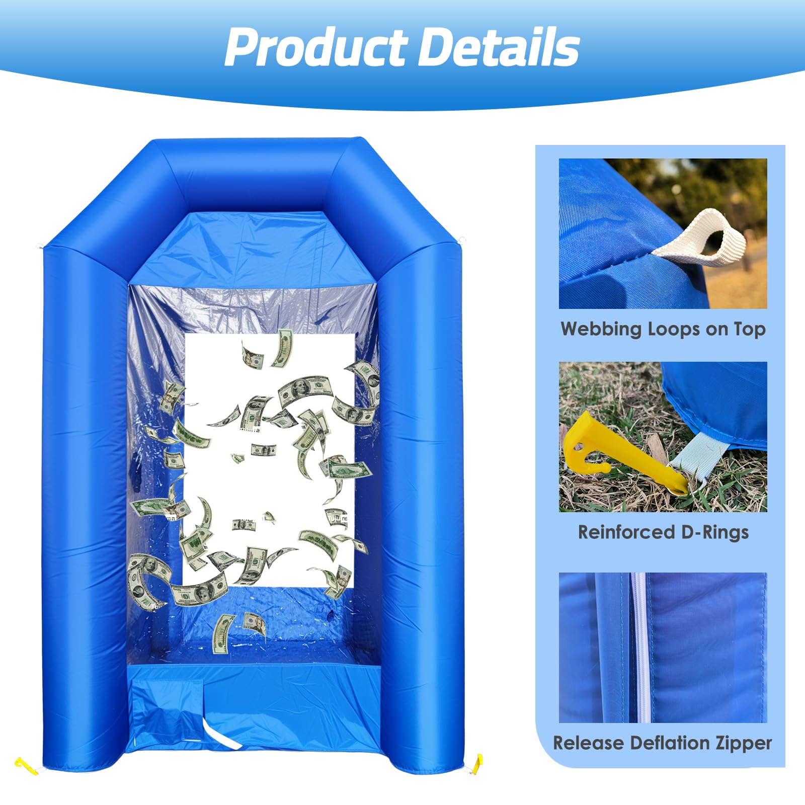 Inflatable Money Blowing Booth 5.2x5.2x8.2FT with 2 Blowers Cash Cube Game for Events