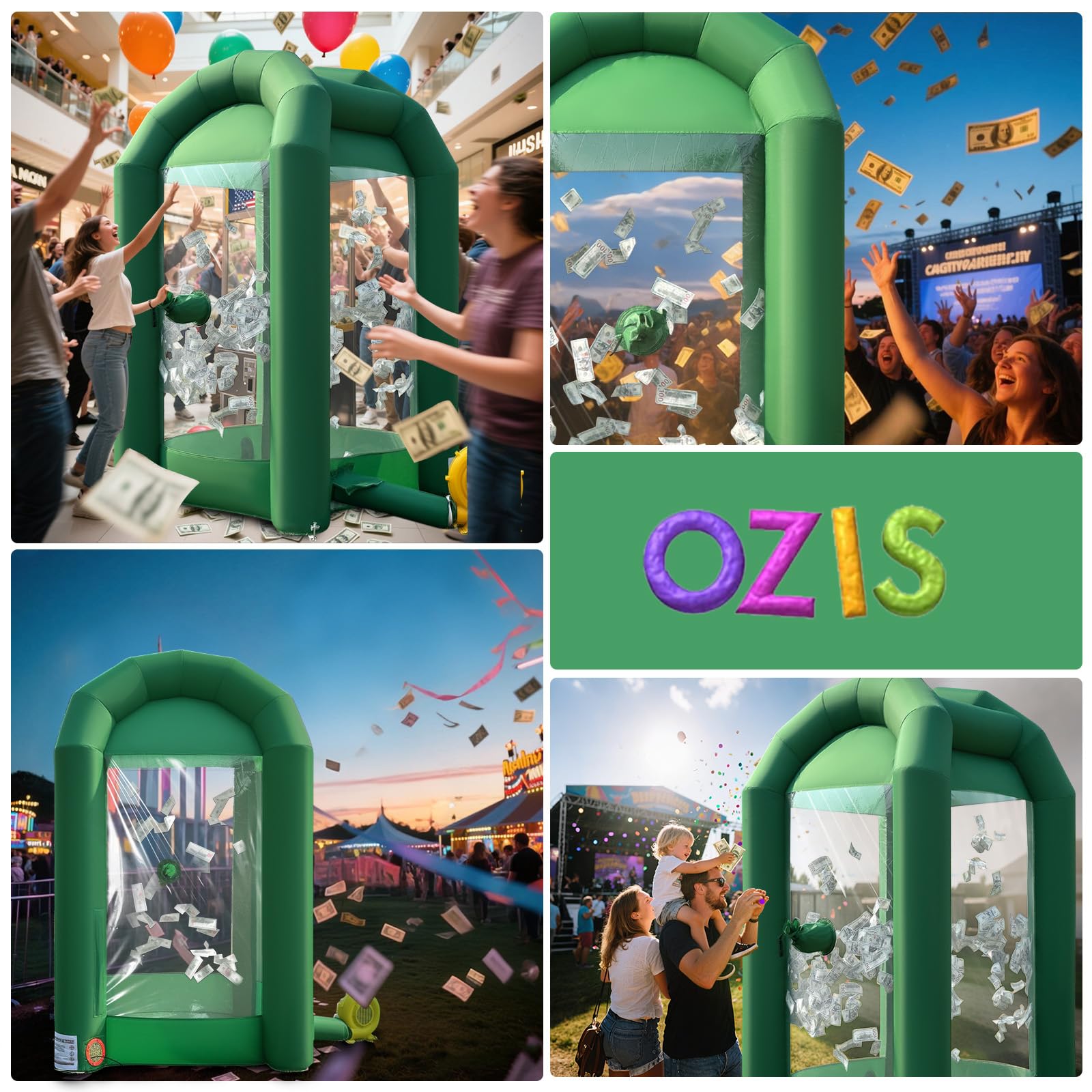 Inflatable Cash Cube Booth 5.2x5.2x8.2FT with Built-in Blower,Inflatable Money Grab Machine Booth for Party Business Advertising Promotions