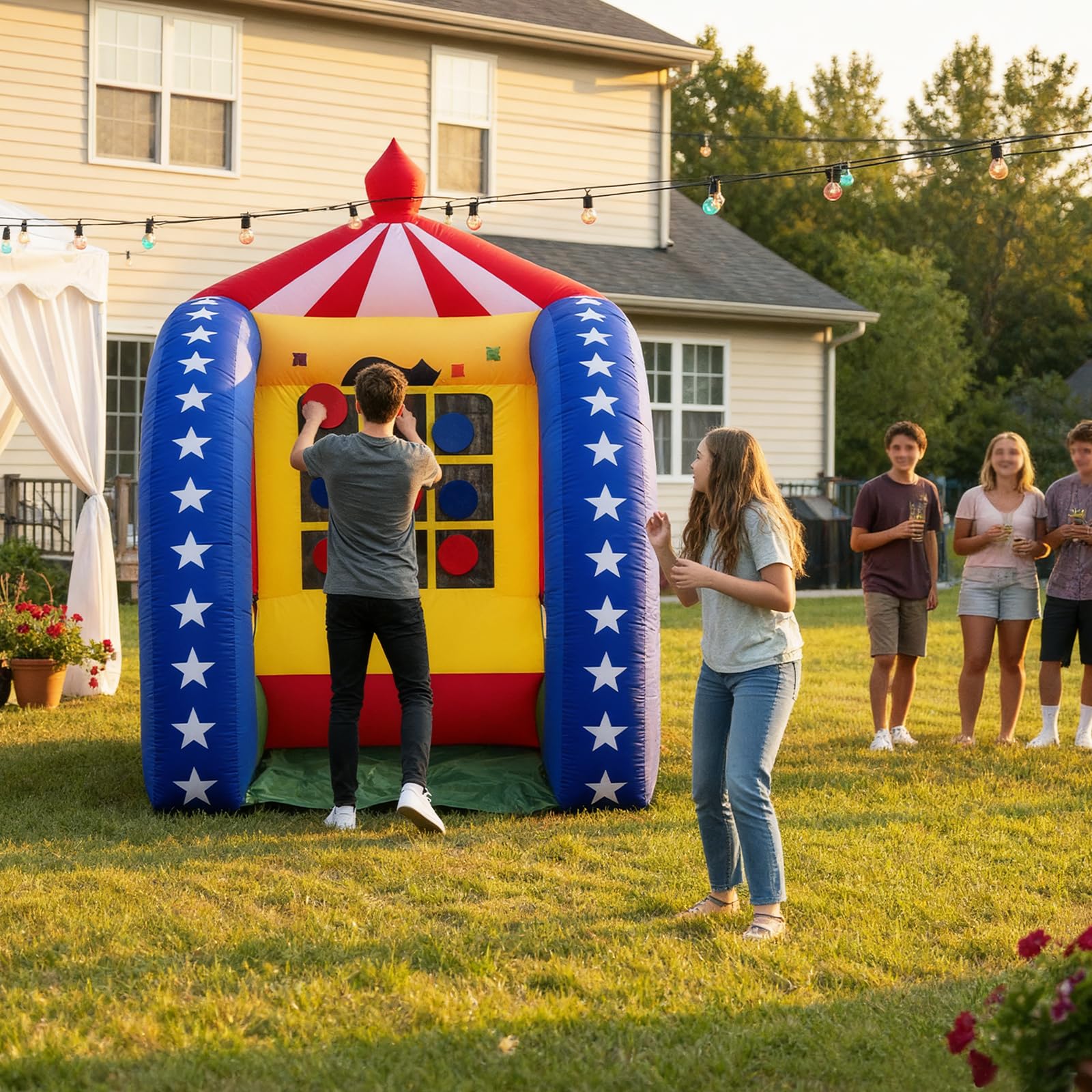 Inflatable Tic-Tac-Toe Game 6.5x6.5x9Ft with Discs and Blower for Parties Carnival and Family Fun