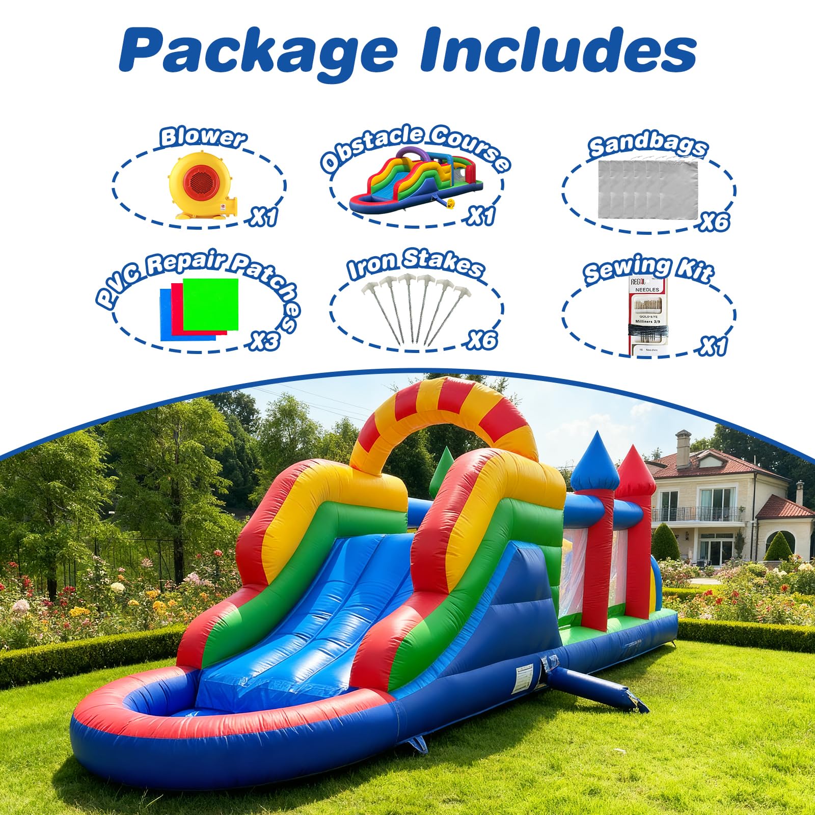 Inflatable Obstacle Course 26FT Castle Bounce House with Blower