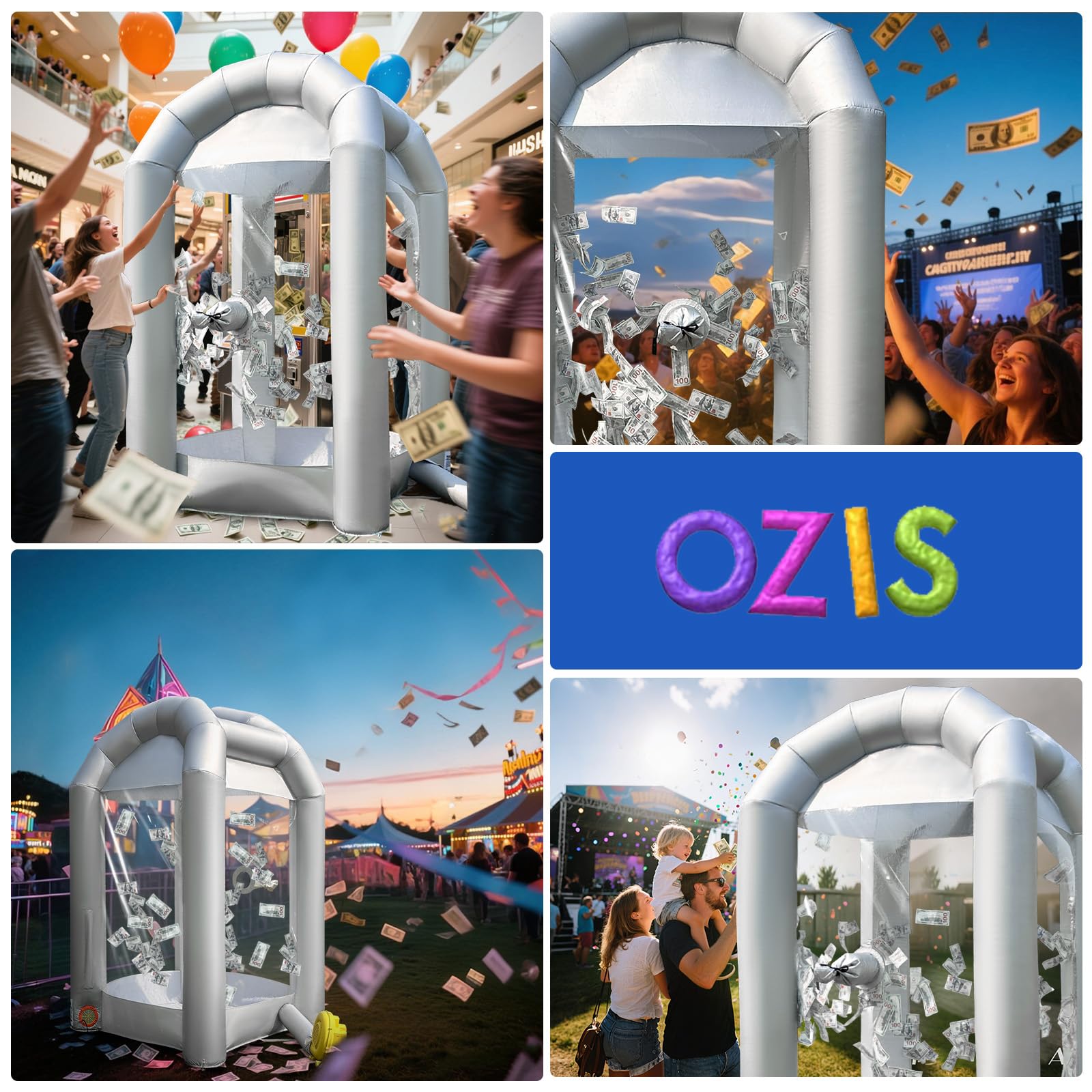 Inflatable Cash Cube Booth 5.2x5.2x8.2FT with Built-in Blower,Inflatable Money Grab Machine Booth for Party Business Advertising Promotions