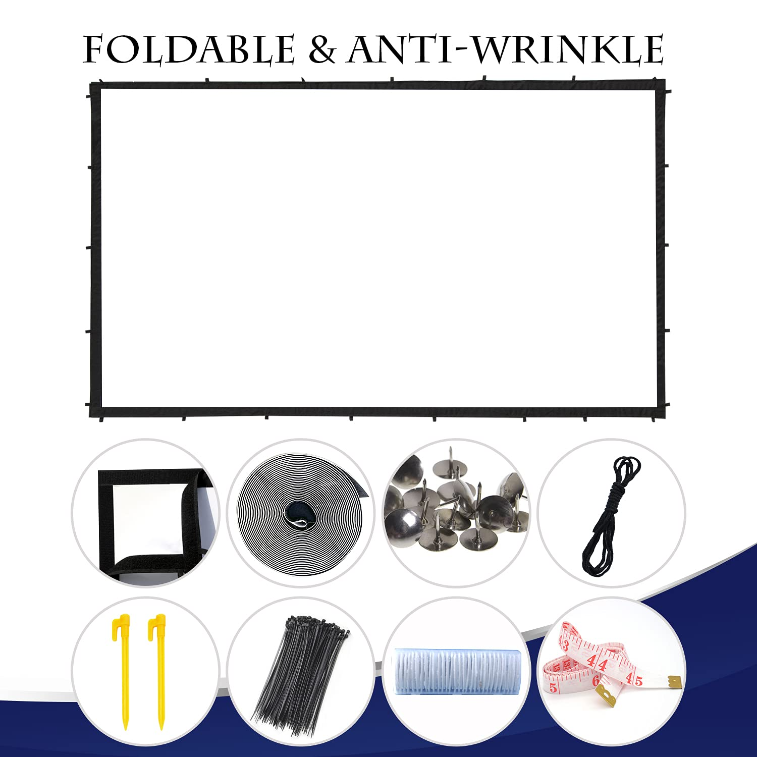 WARSUN Portable Movie Screen 120 Inch Projection Screen 16:9 HD Support Double Sided Projection, Movie Screen for Home Theater Outdoor Indoor