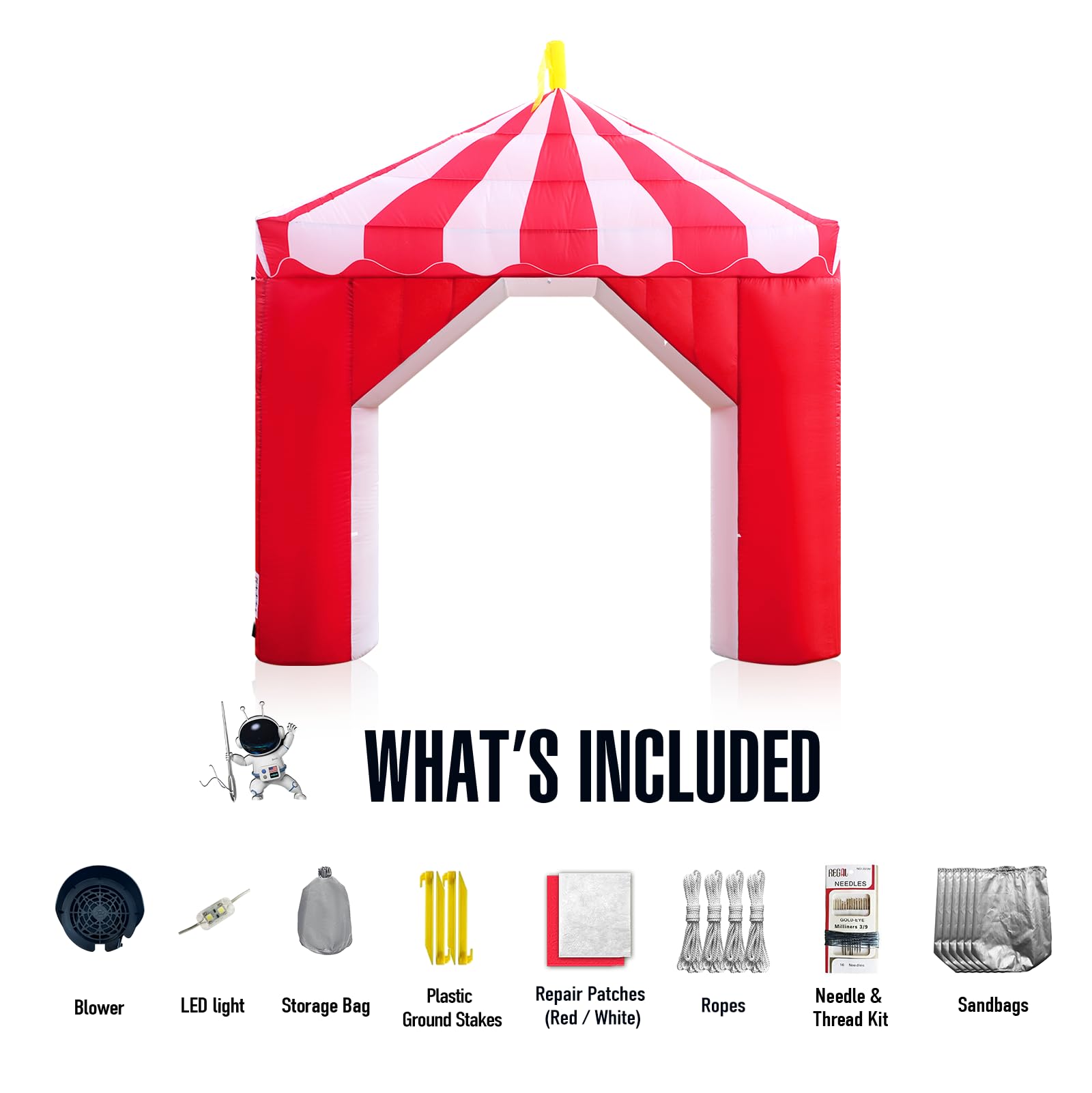 10FT Circus Inflatable Arch with LED Lights & Built-in Blower, Carnival Decoration for Parties, Birthdays & Outdoor Events