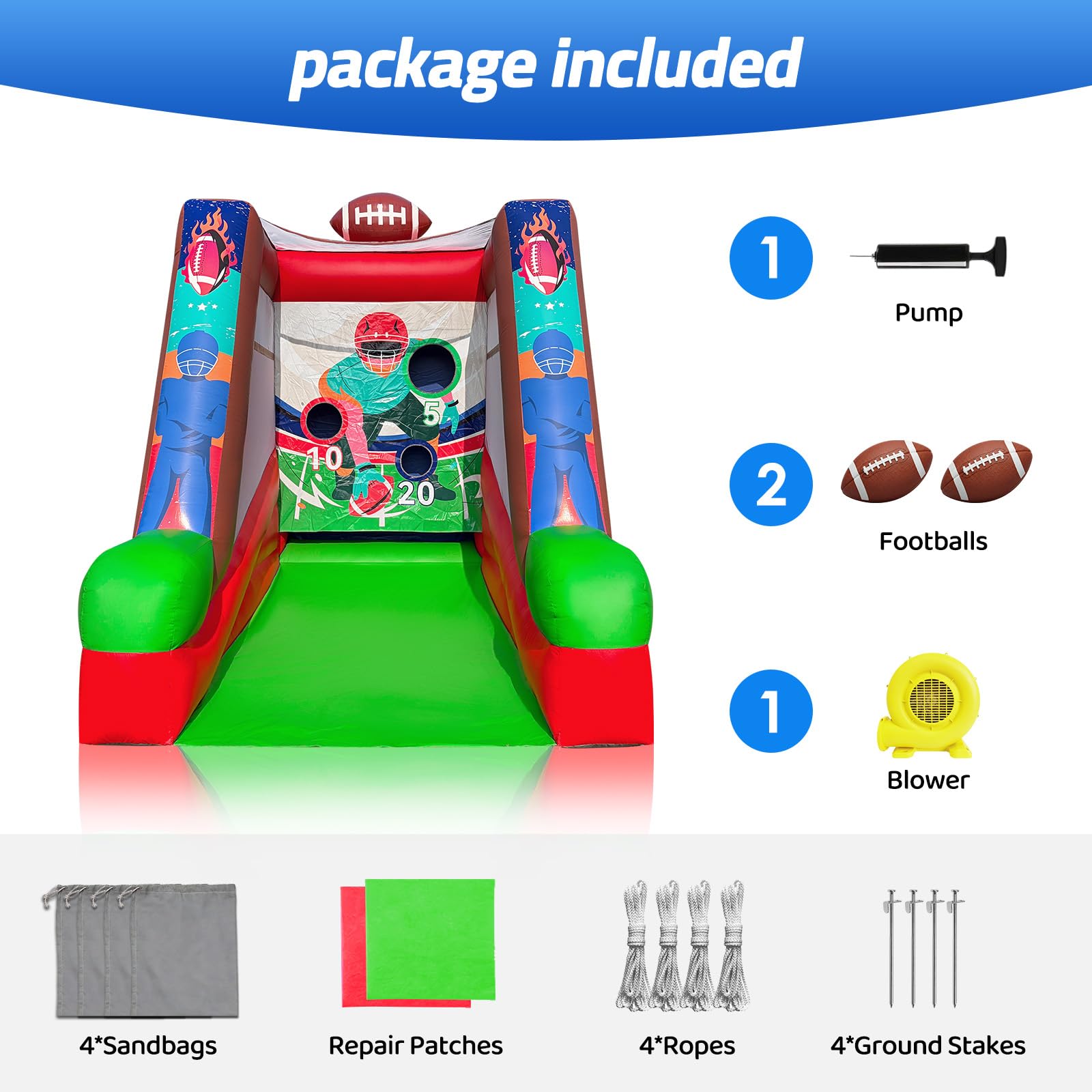 PVC Inflatable Football Toss Game 12Ft with 2 Balls and Blower for Parties and Rentals