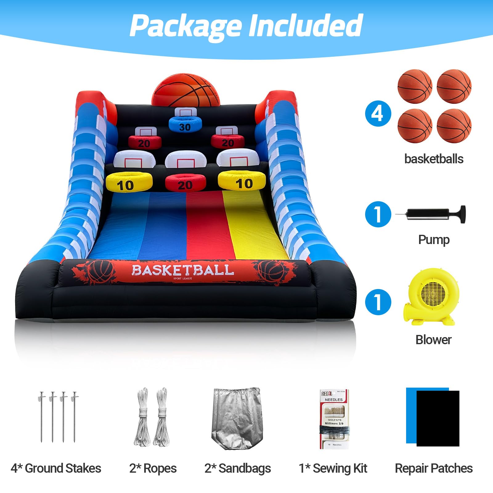 Inflatable Basketball Shootout Game 13x10Ft with 3-Tier Scoring Targets Challenge for Events & Parties