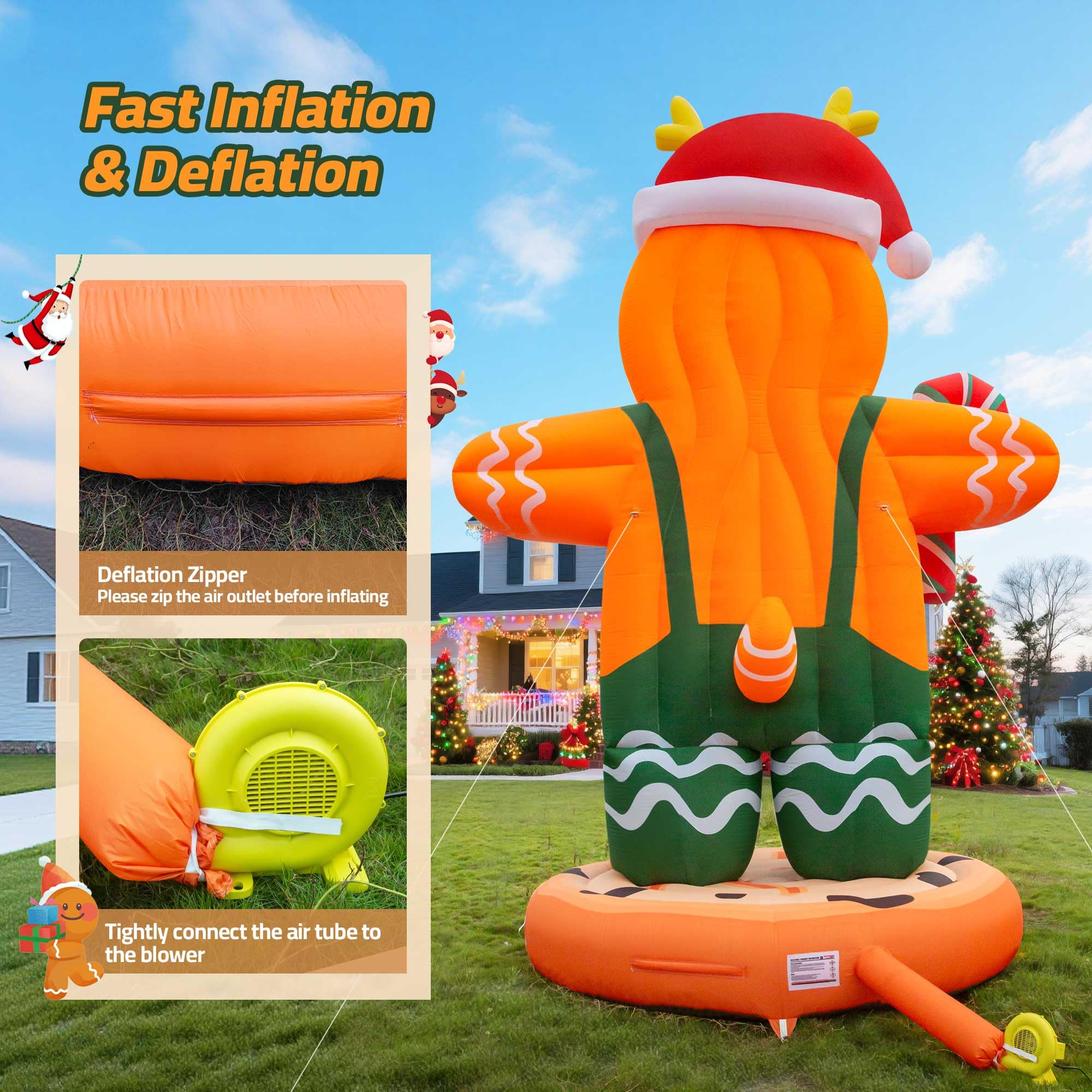 Giant 23Ft Inflatable Gingerbread Man Christmas Decorations with Blower and PVC Base