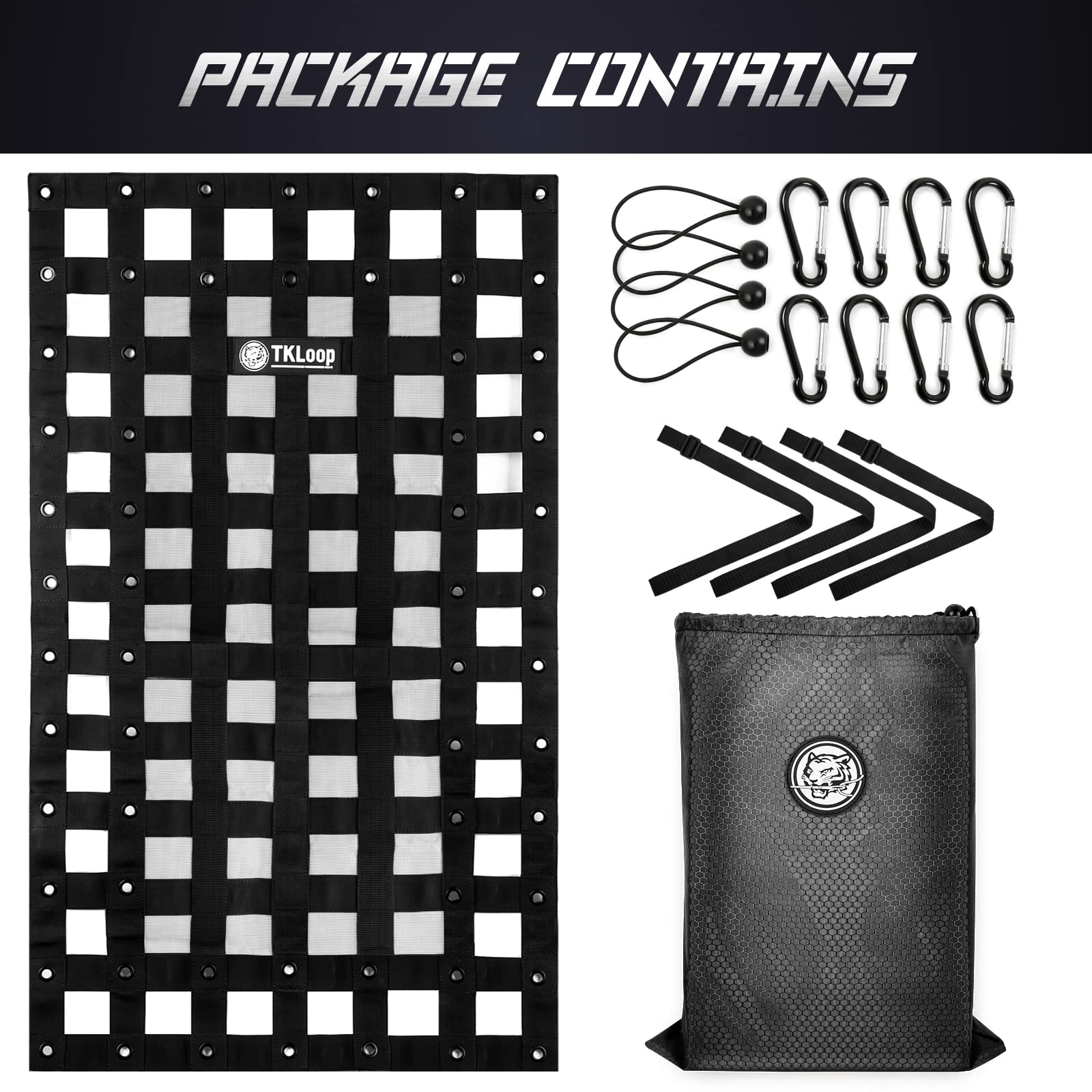 TKLoop Heavy Duty Cargo Net 3' x 4.6' with Cam Buckles & Elastic Ropes for Pickup Truck Bed,SUV