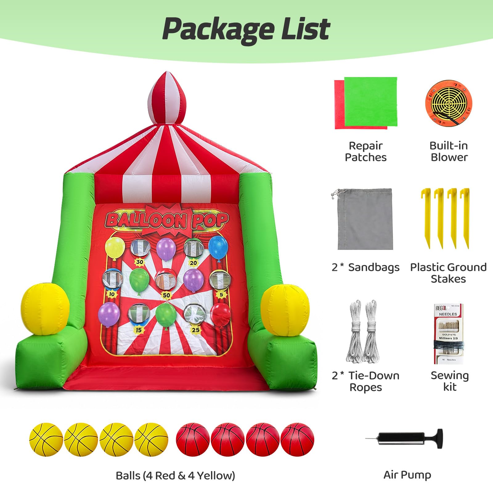 Inflatable Target Toss Game 6.6x6x9Ft with 8 Balls, Throwing Scoring Carnival Games for Events
