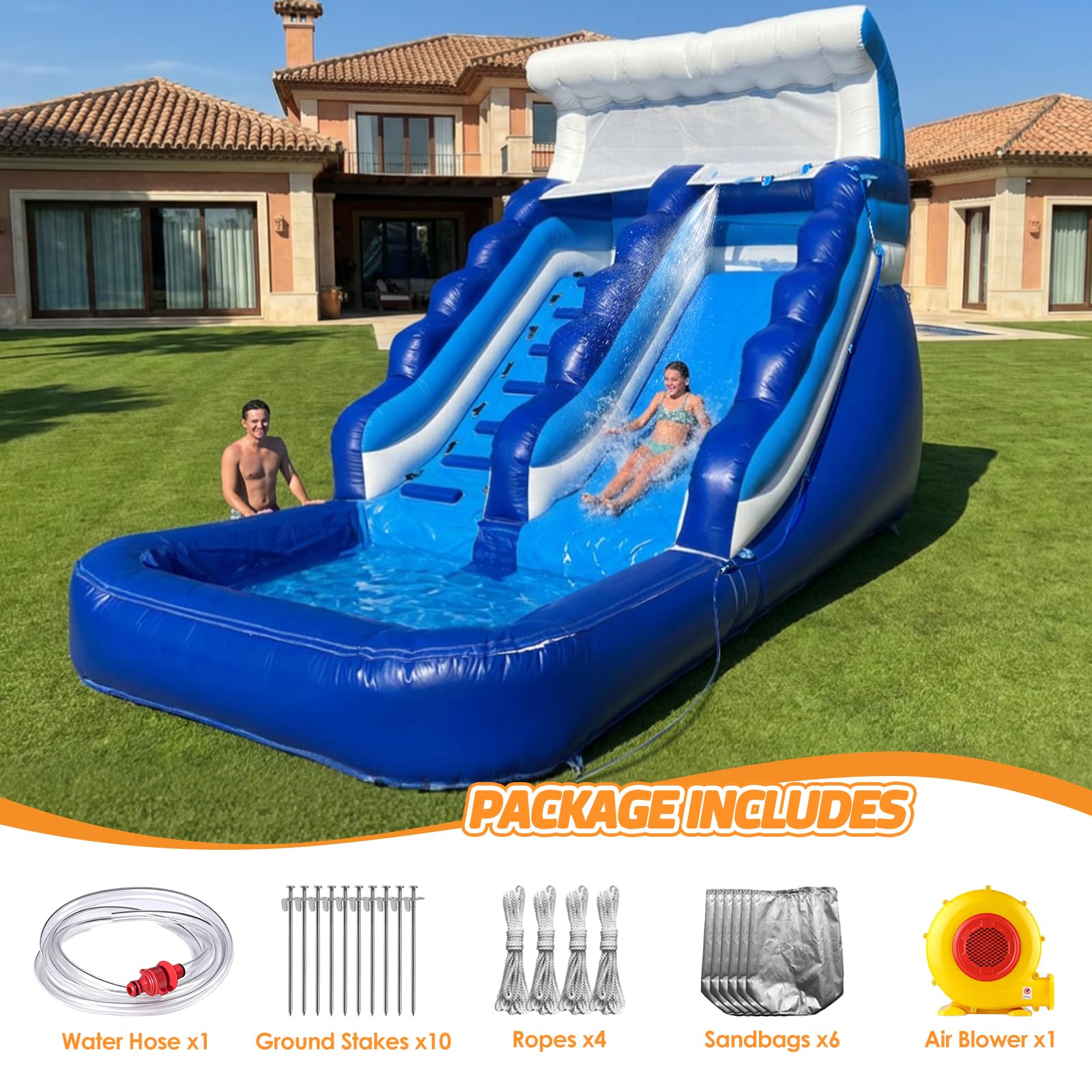 Inflatable Water Slide Commercial Grade PVC with Detachable Slide Climbing Ladder and Pool, Giant Inflatable Wet Dry Use