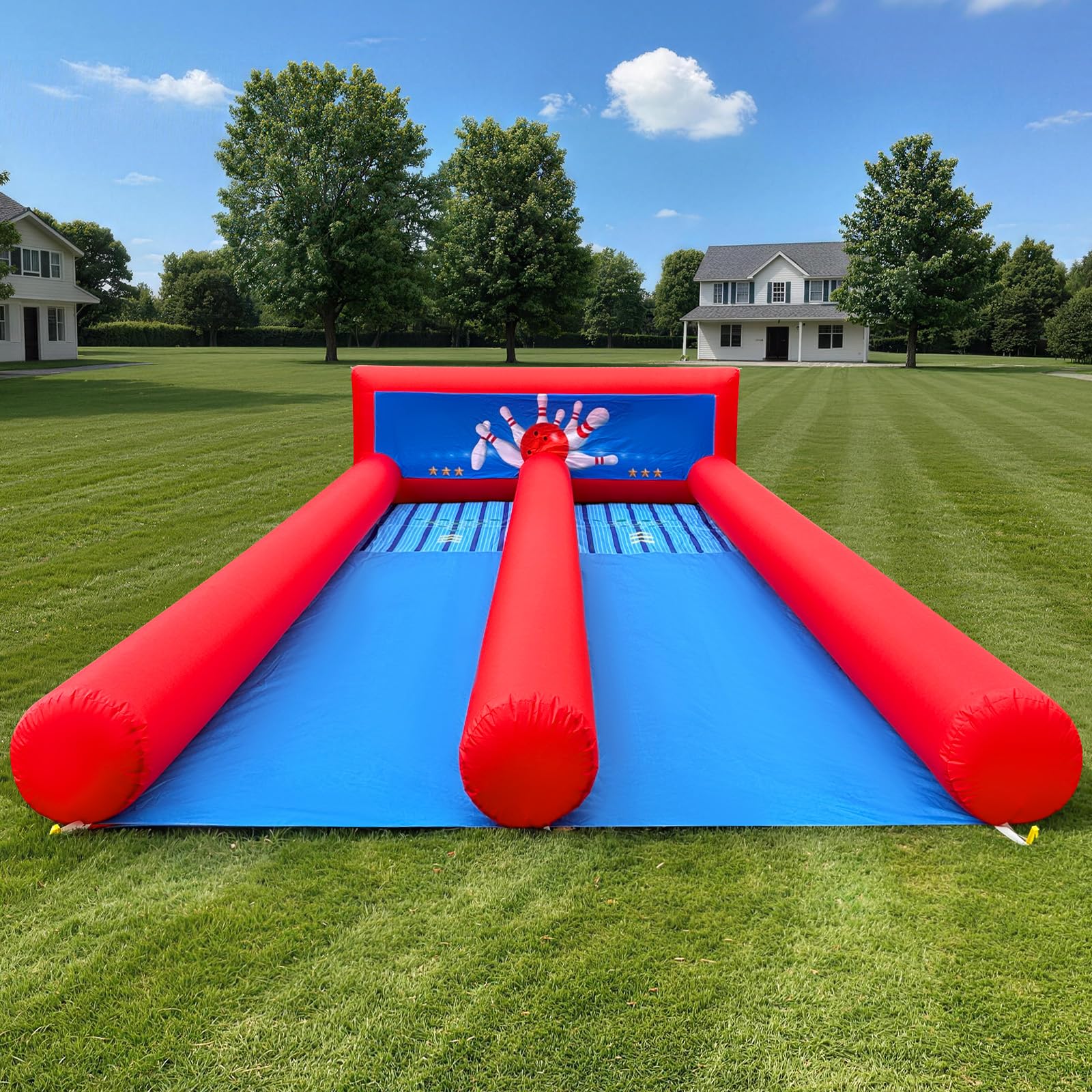 Giant 2-Lane Inflatable Bowling Alley Game 26x11Ft with Blower, Ball & Pin Sets for Carnival Party Events