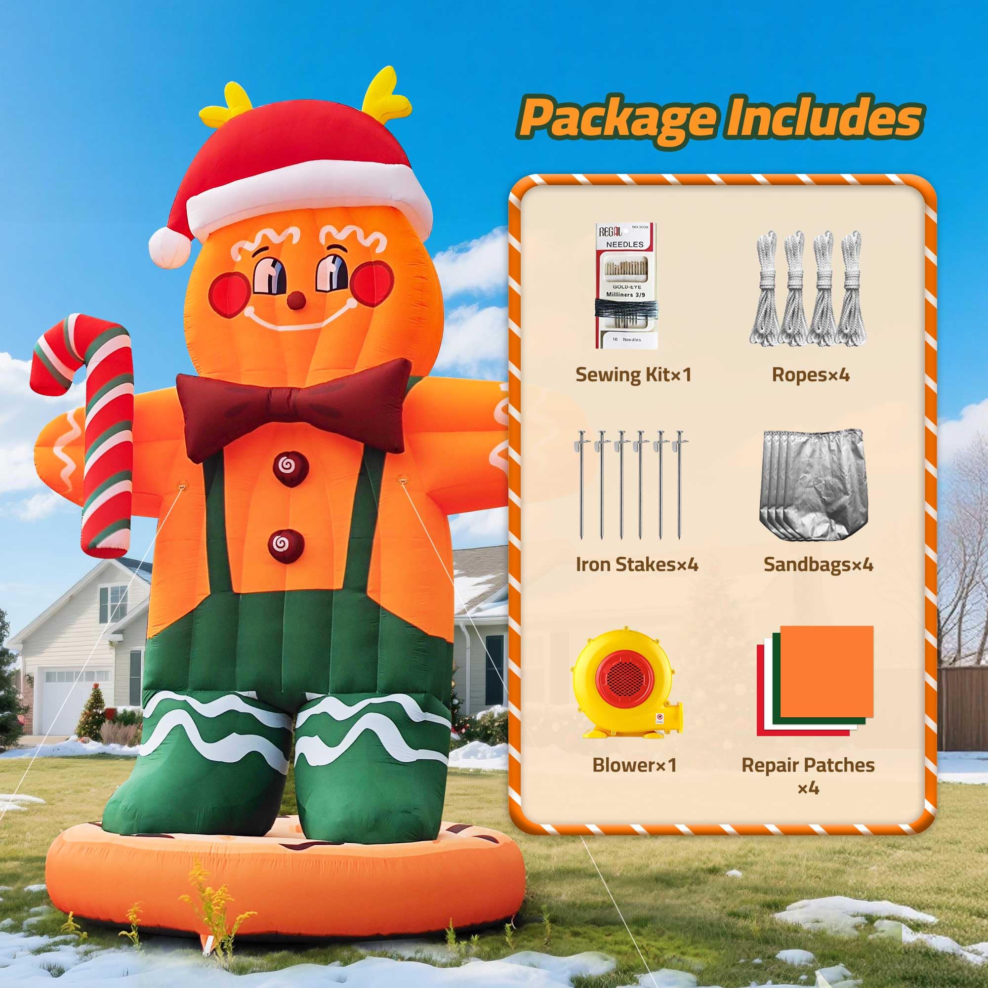 Giant 23Ft Inflatable Gingerbread Man Christmas Decorations with Blower and PVC Base
