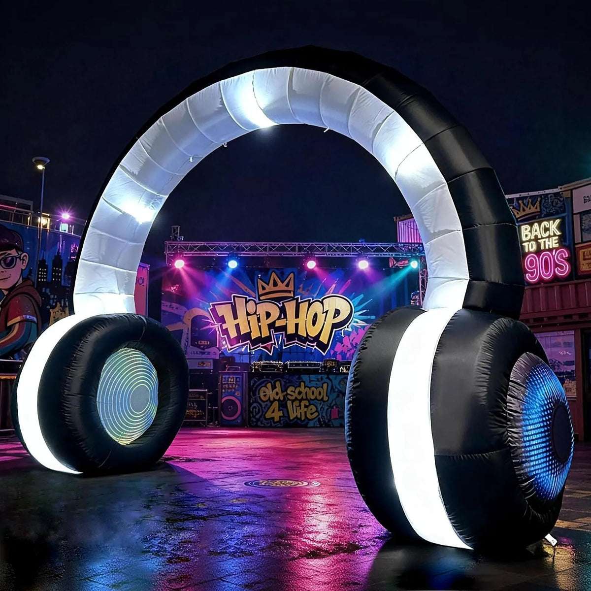 Inflatable Headphones Arch 9Ft with LED Lights for 80's 90's Party Decoration and Music Event