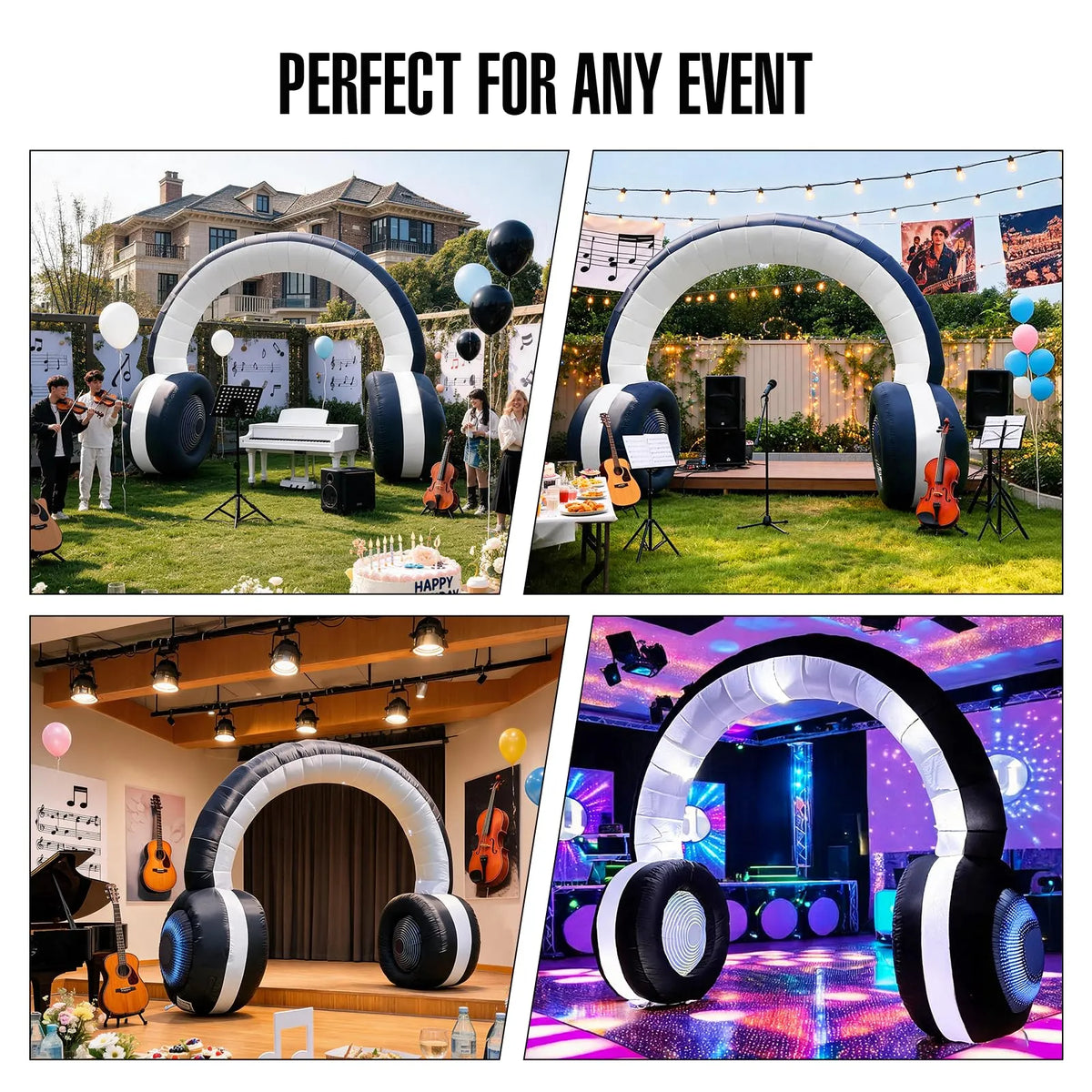 Inflatable Headphones Arch 9Ft with LED Lights for 80's 90's Party Decoration and Music Event