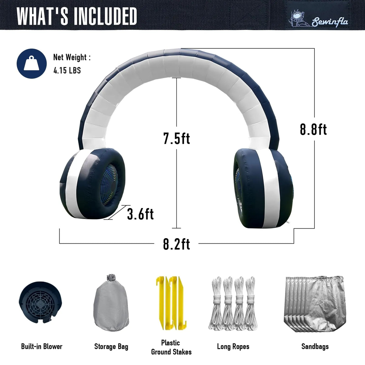 Inflatable Headphones Arch 9Ft with LED Lights for 80's 90's Party Decoration and Music Event