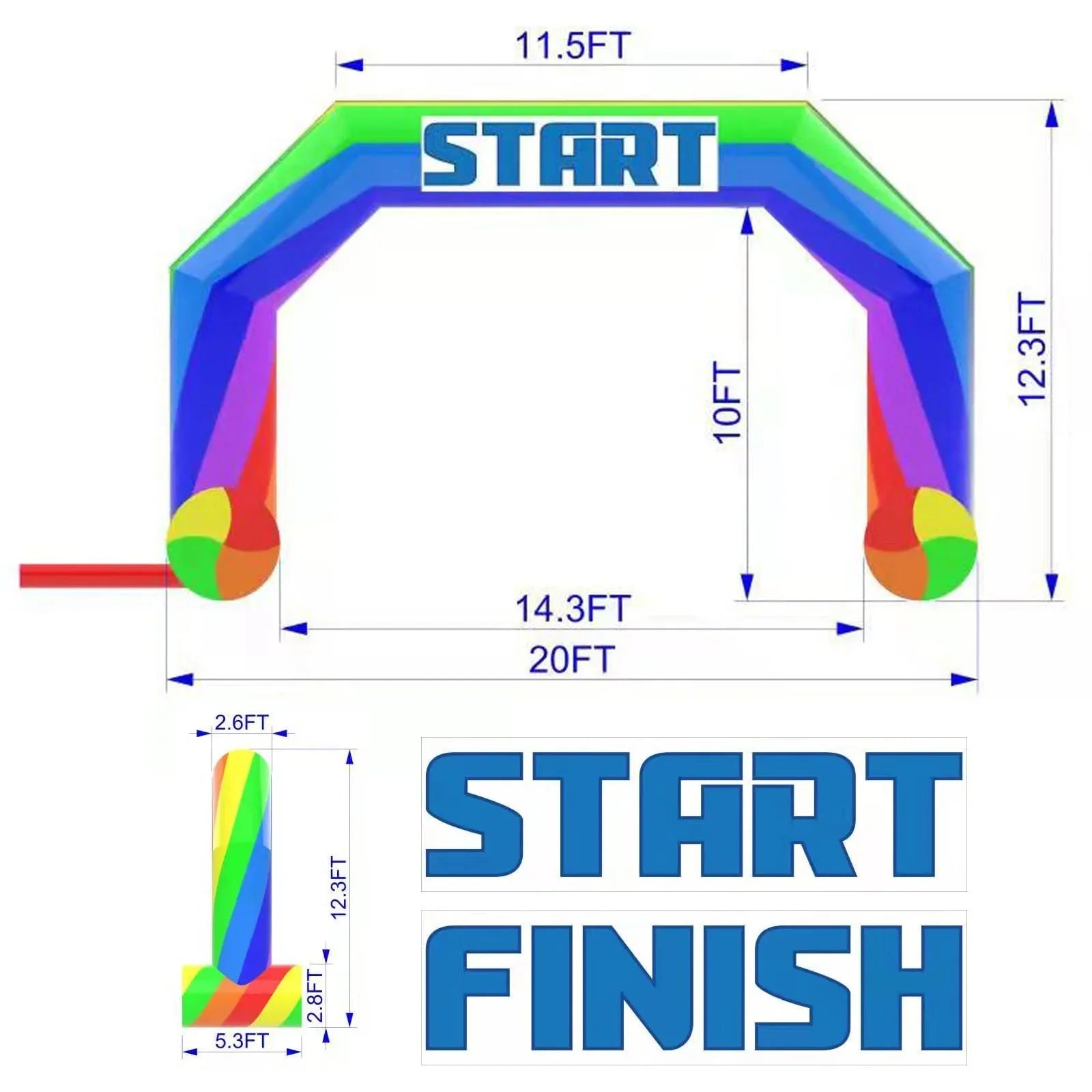 20Ft Inflatable Rainbow Arch with Blower Start Finish Line Arch Colorful Party Event Decoration