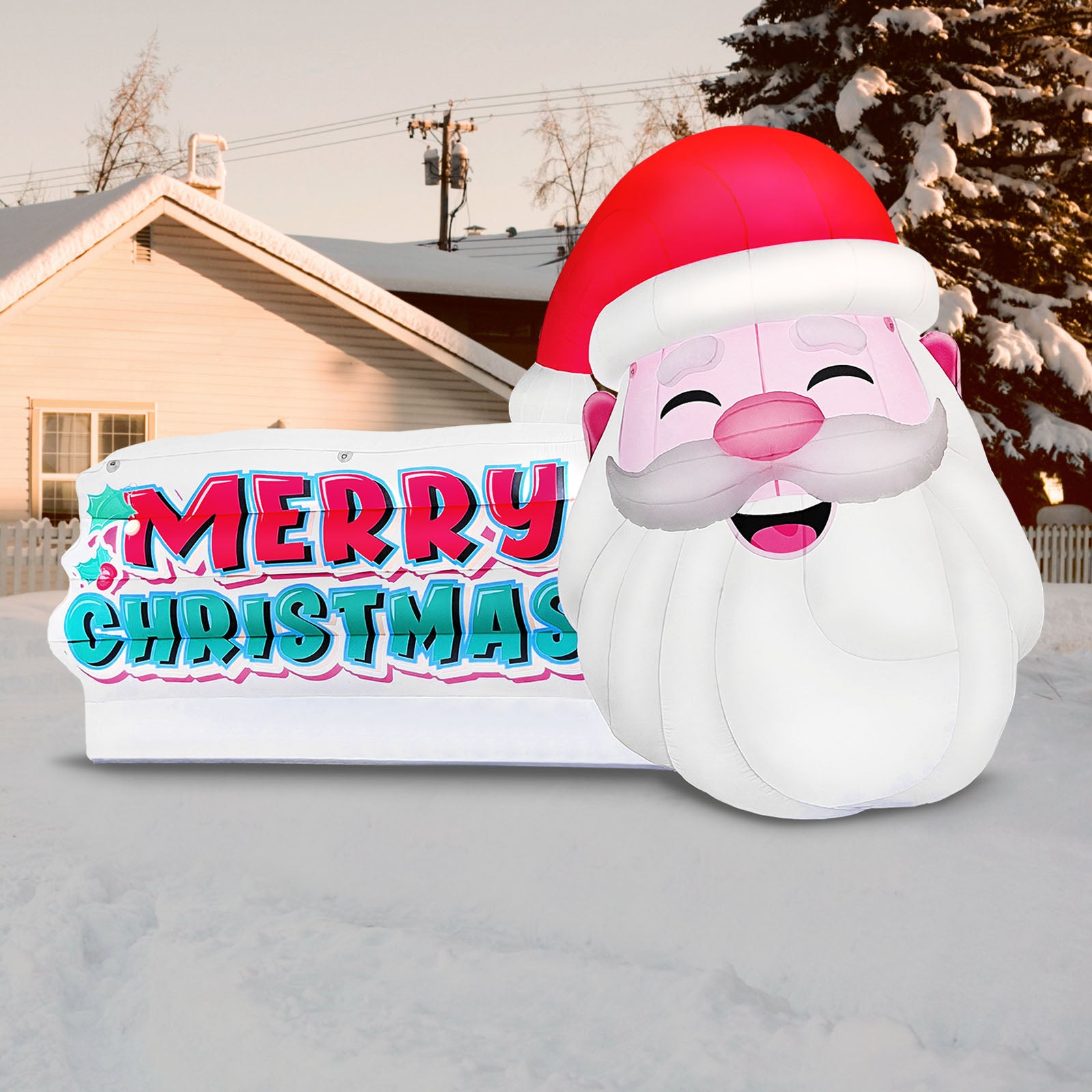 13 Ft Outdoor Inflatable Santa Billboard with Built-In Color-Changing LED Lights