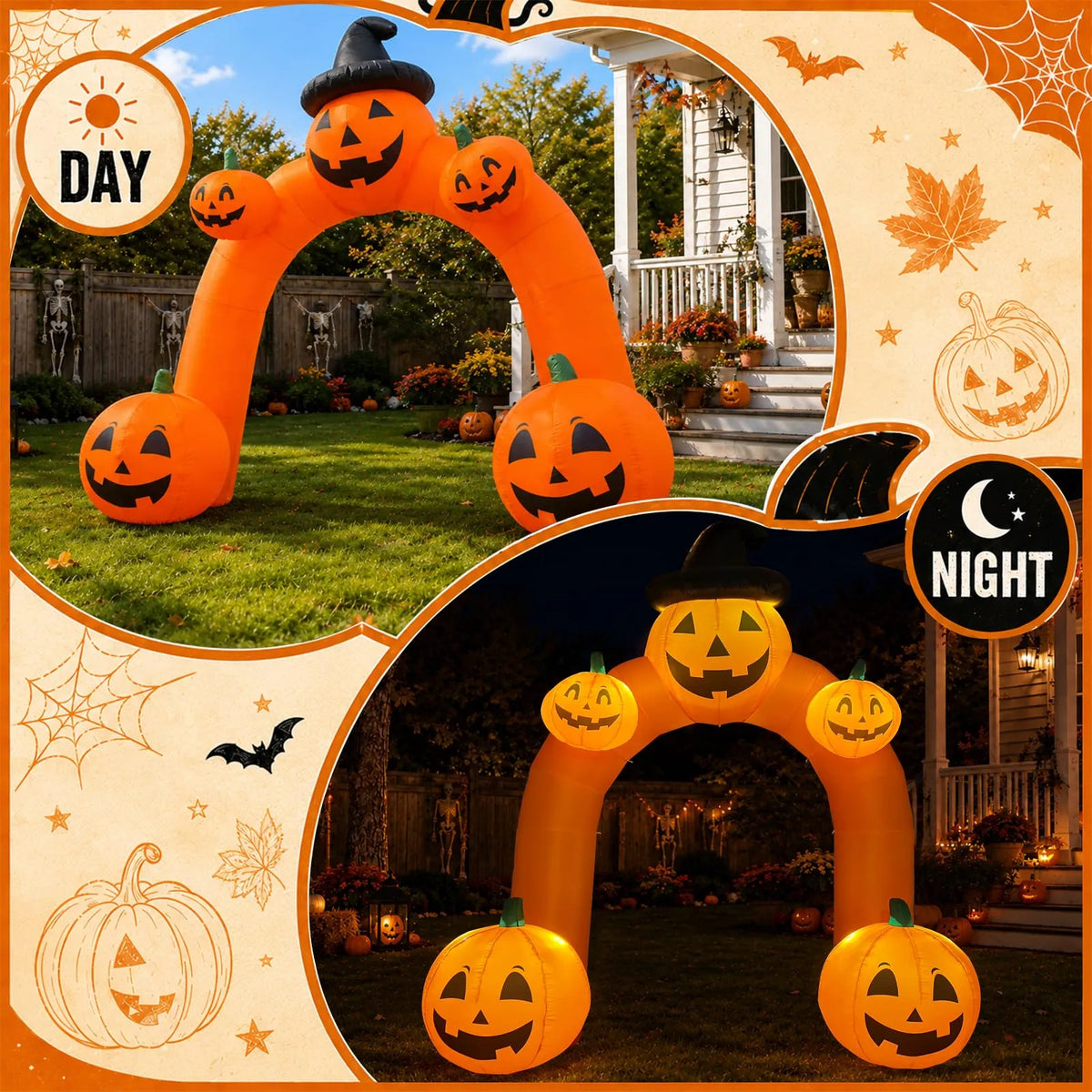 Halloween Inflatable Pumpkin Archway 10Ft with Built-in LED Lights for Halloween Decoration