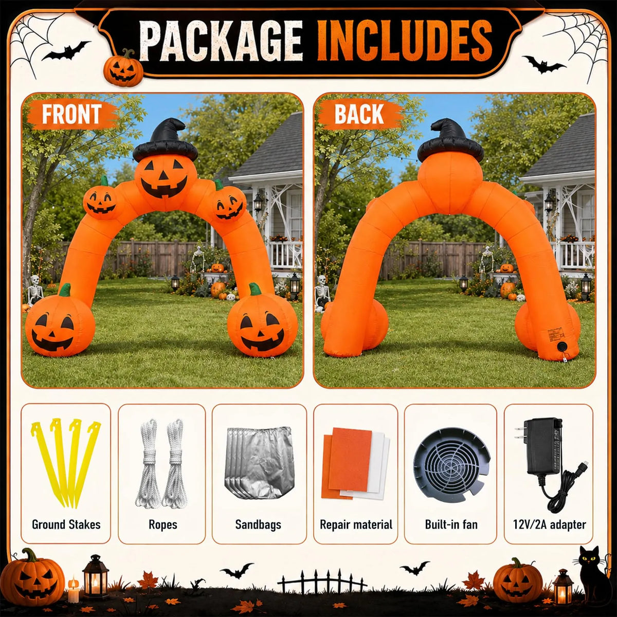 Halloween Inflatable Pumpkin Archway 10Ft with Built-in LED Lights for Halloween Decoration