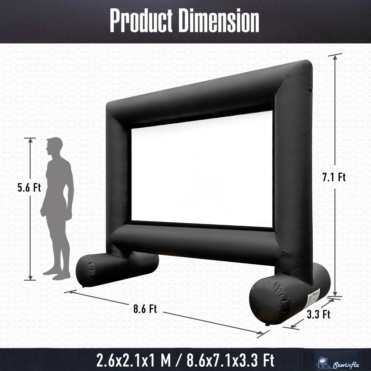 12Ft Inflatable Movie Projector Screen with Built-in Fan Supports Front and Rear Projection for Events